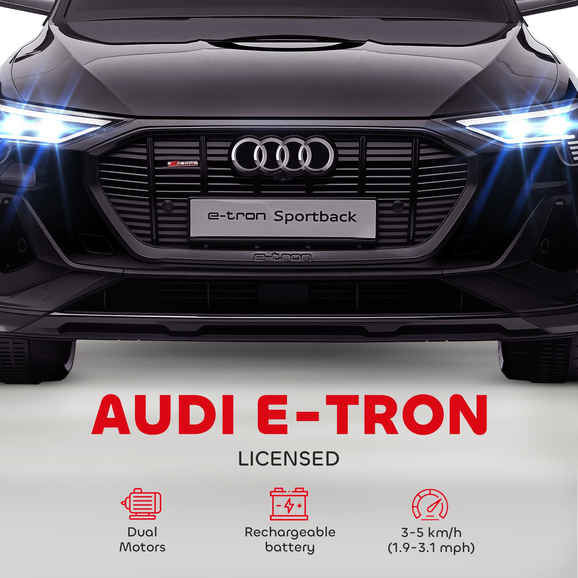 HOMCOM Audi E-tron Licensed 12V Kids Electric Ride On Car with Parental Remote Music Lights MP3 Suspension Wheels for 3-5 Years Black