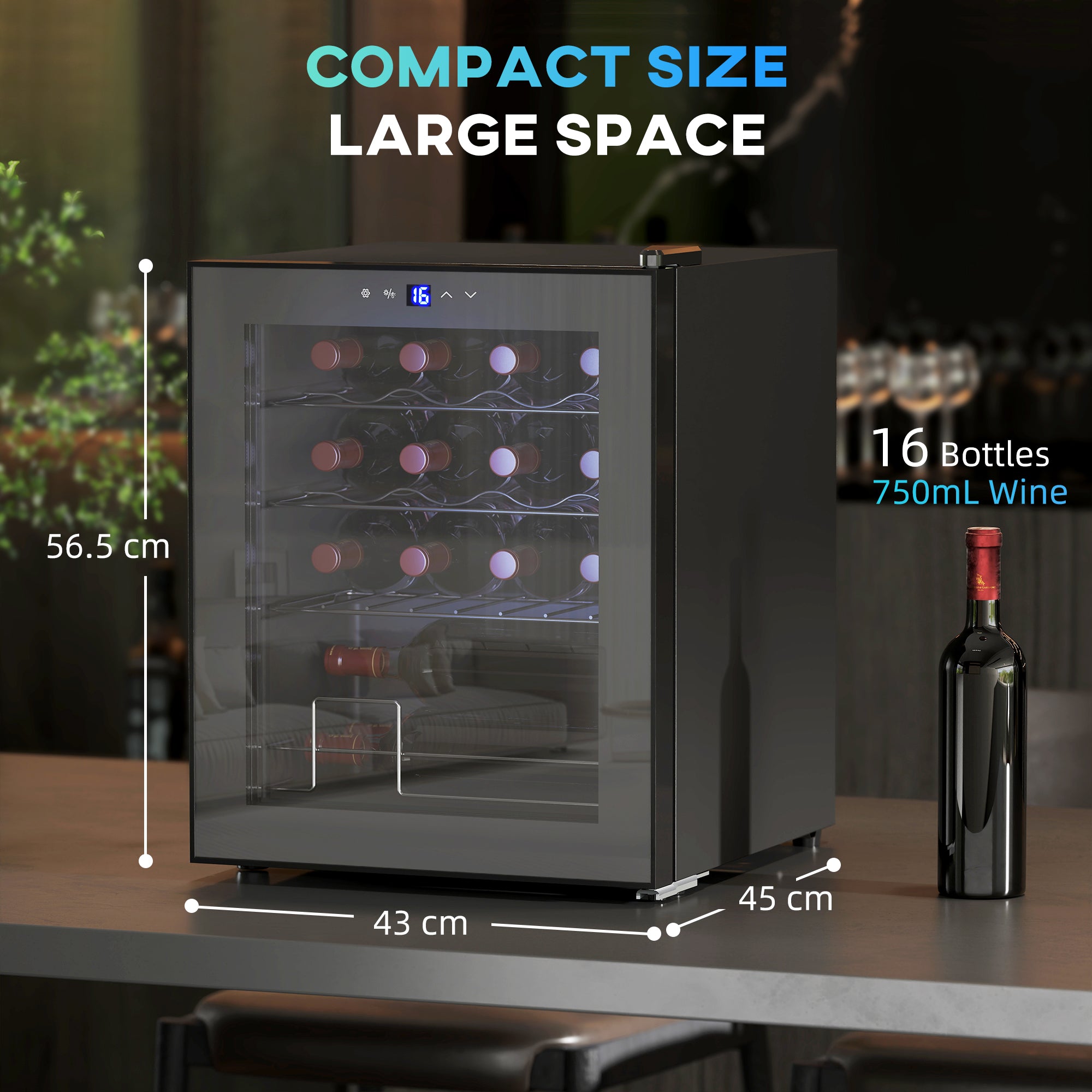 HOMCOM 42L 16-Bottle Wine Cooler Fridge - Black