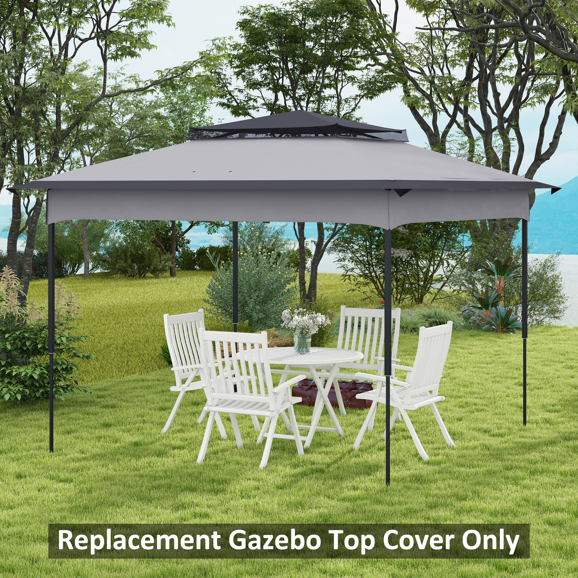 Outsunny Pop up Gazebo Cover, 2-Tier Gazebo Roof Replacement for 3.25m x 3.25m Frame, 30+ UV Protection, Grey - North Peak Garden Furniture