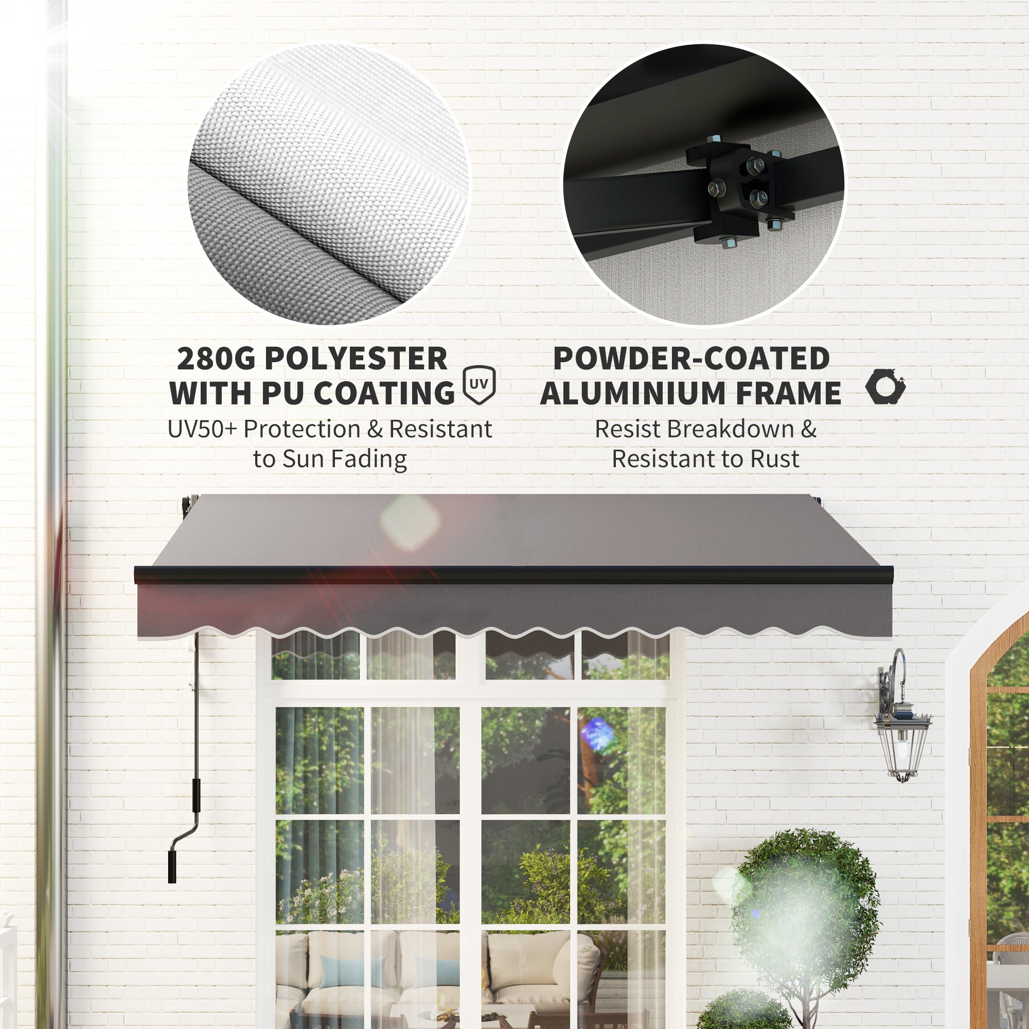 Outsunny 2.5 x 2m Electric Awning with LED Light and Remote Controller, Aluminium Frame DIY Retractable Awning, UV50+ Sun Shade Canopy for Garden Patio Deck Door Window, Dark Grey - North Peak Garden Furniture