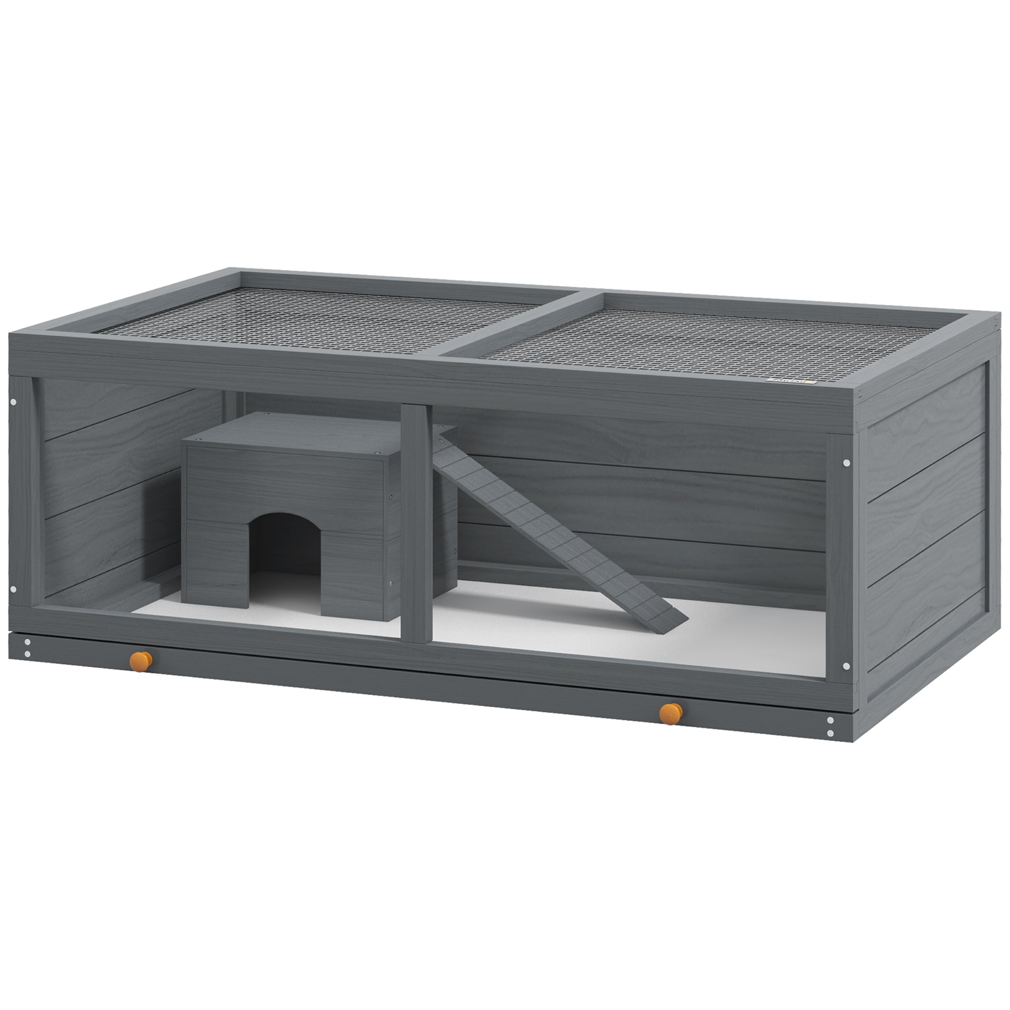 PawHut Wooden Hamster Cage with Sliding Tray, Openable Top, Hut for Syrian Hamster, Grey
