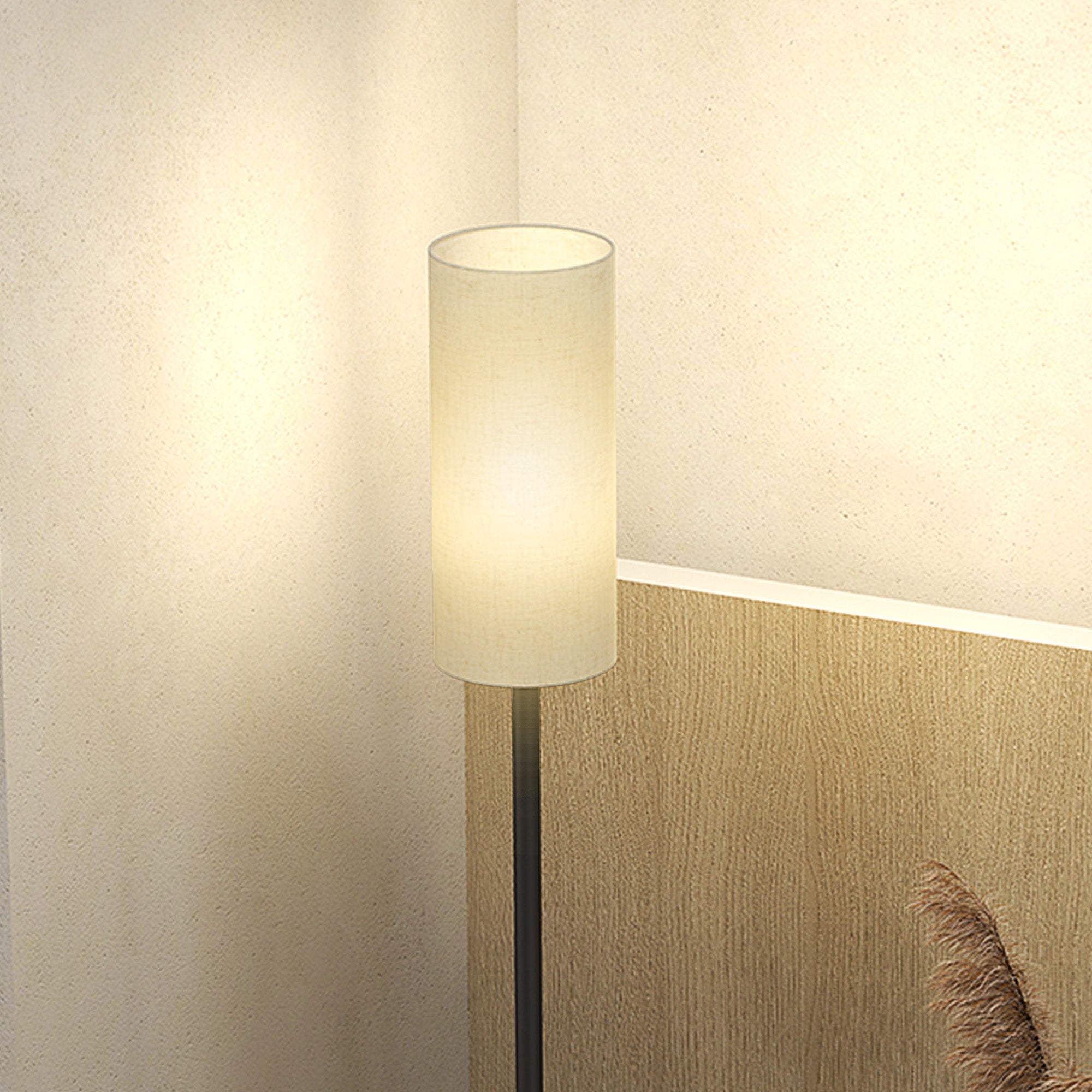 HOMCOM Floor Lamp for Living Room, Modern Standing Lamp with Linen Shade & Foot Switch, Minimalist Tall Pole Lampshade for Bedroom, Office, White - North Peak Garden Furniture