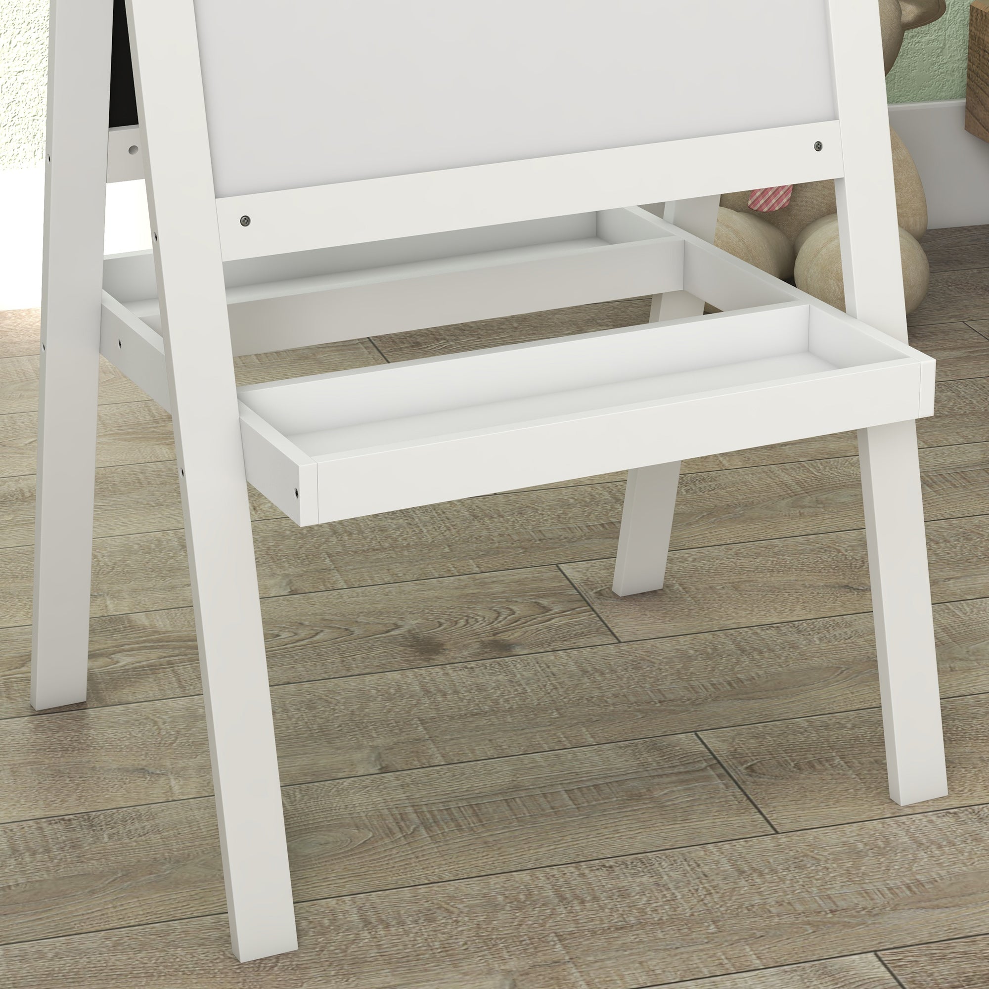 AIYAPLAY Kids Easel, Art Easel with Double Sided Whiteboard, Chalkboard, Storage, 2 in 1 Standing Easel for Toddlers 18-48 Months, White - North Peak Garden Furniture