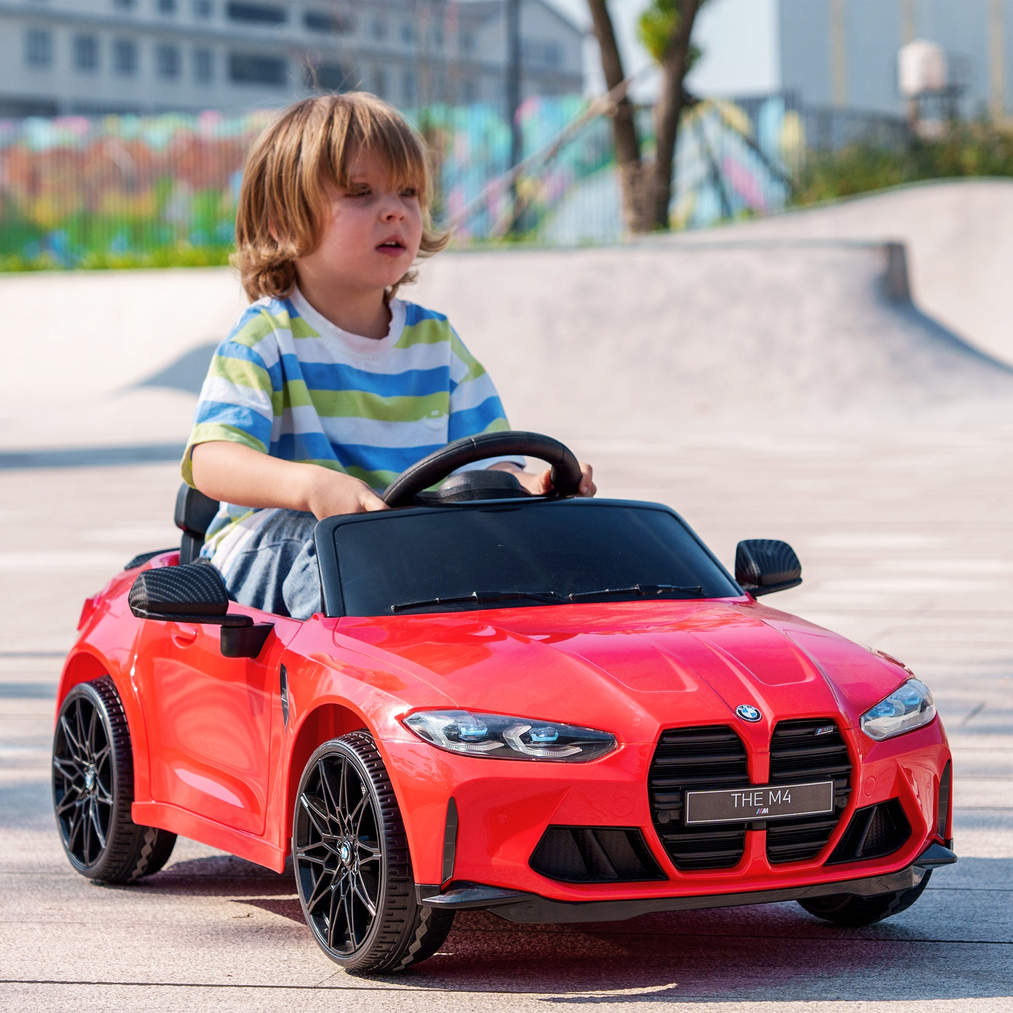 AIYAPLAY 12V BMW Licensed Kids Car, with Easy Transport, Remote Control, Suspension, Music, Horn, LED Lights, Red - North Peak Garden Furniture