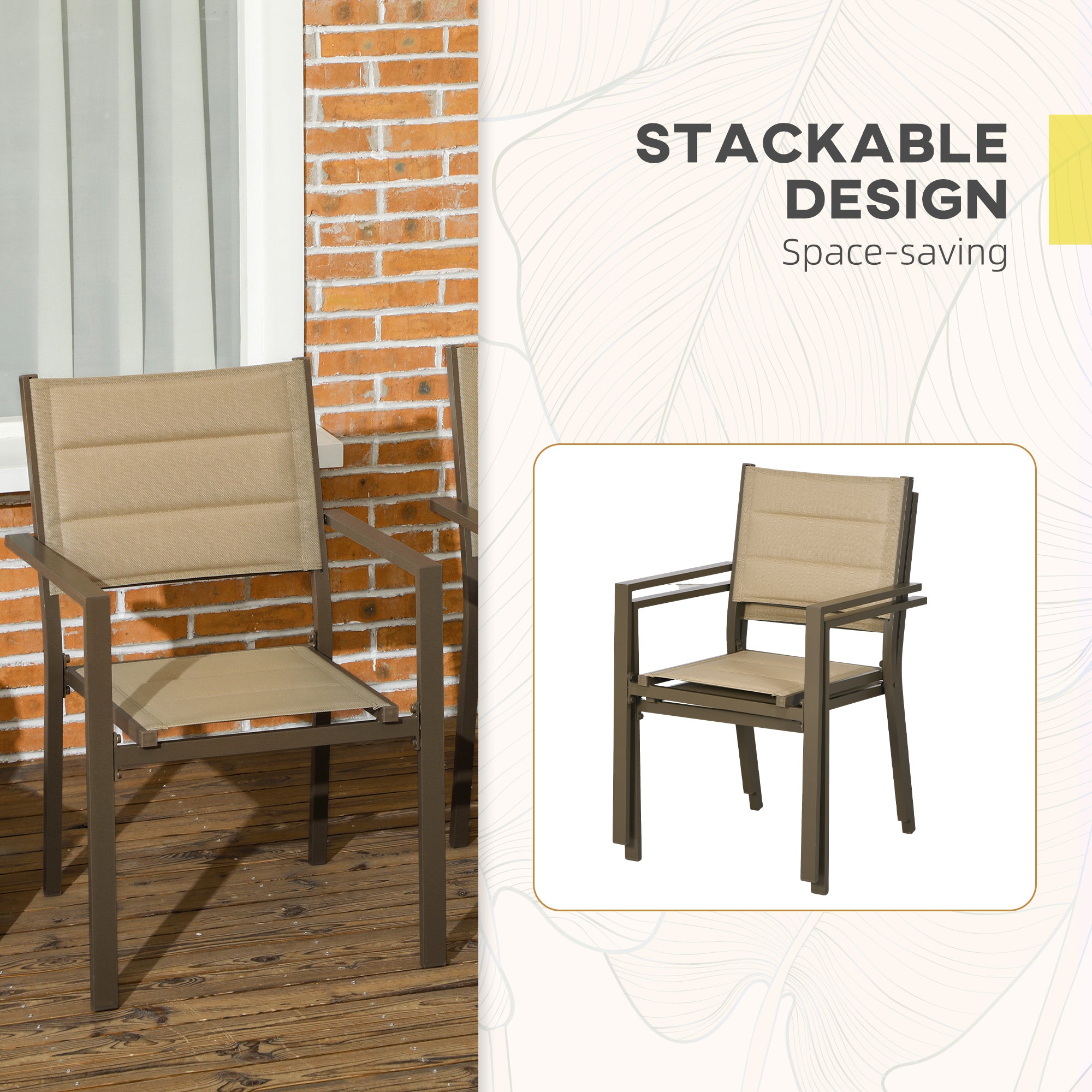 Outsunny Set of Two Aluminium Stacking Garden Chairs - Khaki - North Peak Garden Furniture