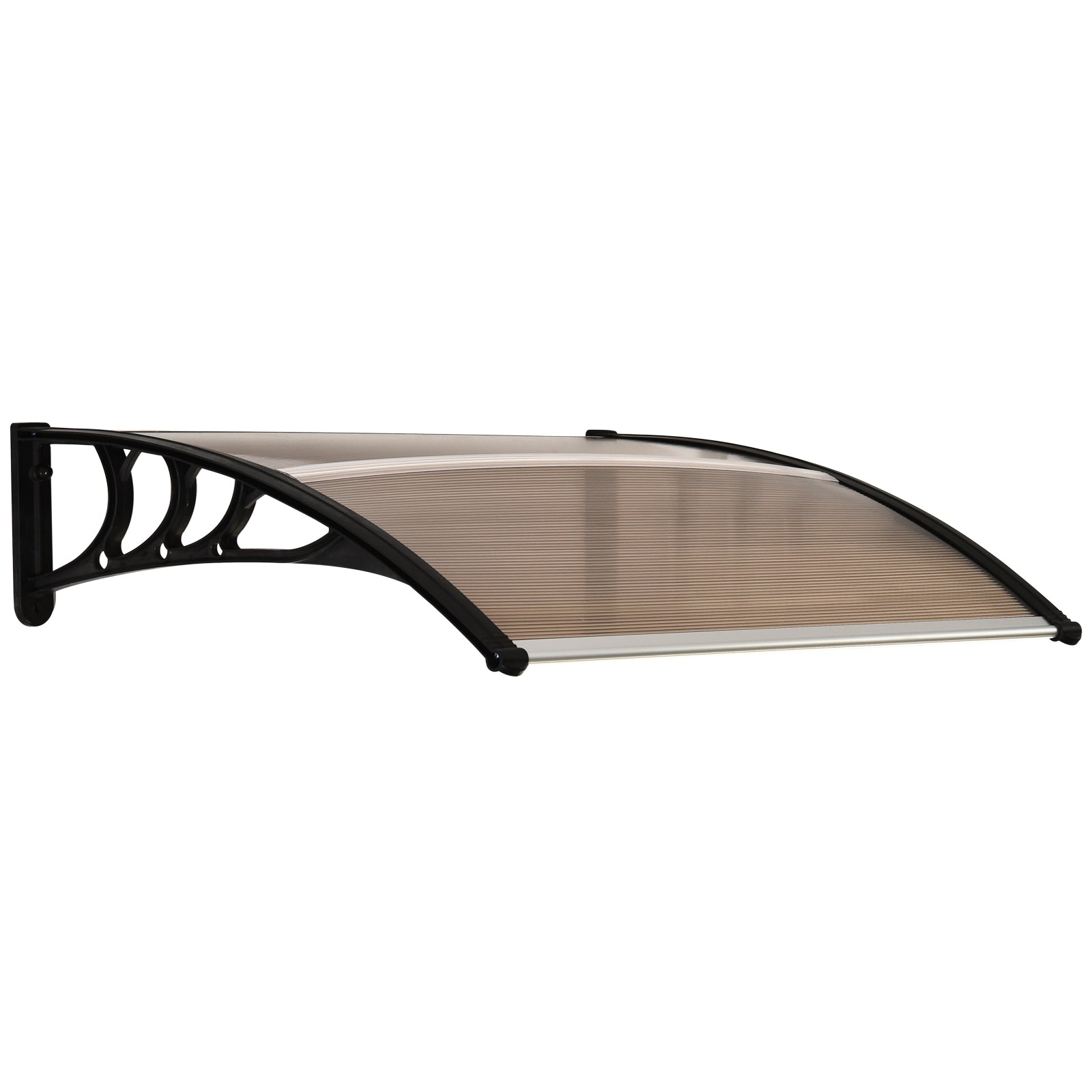 Outsunny Curved Window Door Canopy Aluminium Rigid Plastic Polycarbonate Fixed Outdoor Awning Modern Design UV Water Rain Resist 120 x 75cm Brown - North Peak Garden Furniture