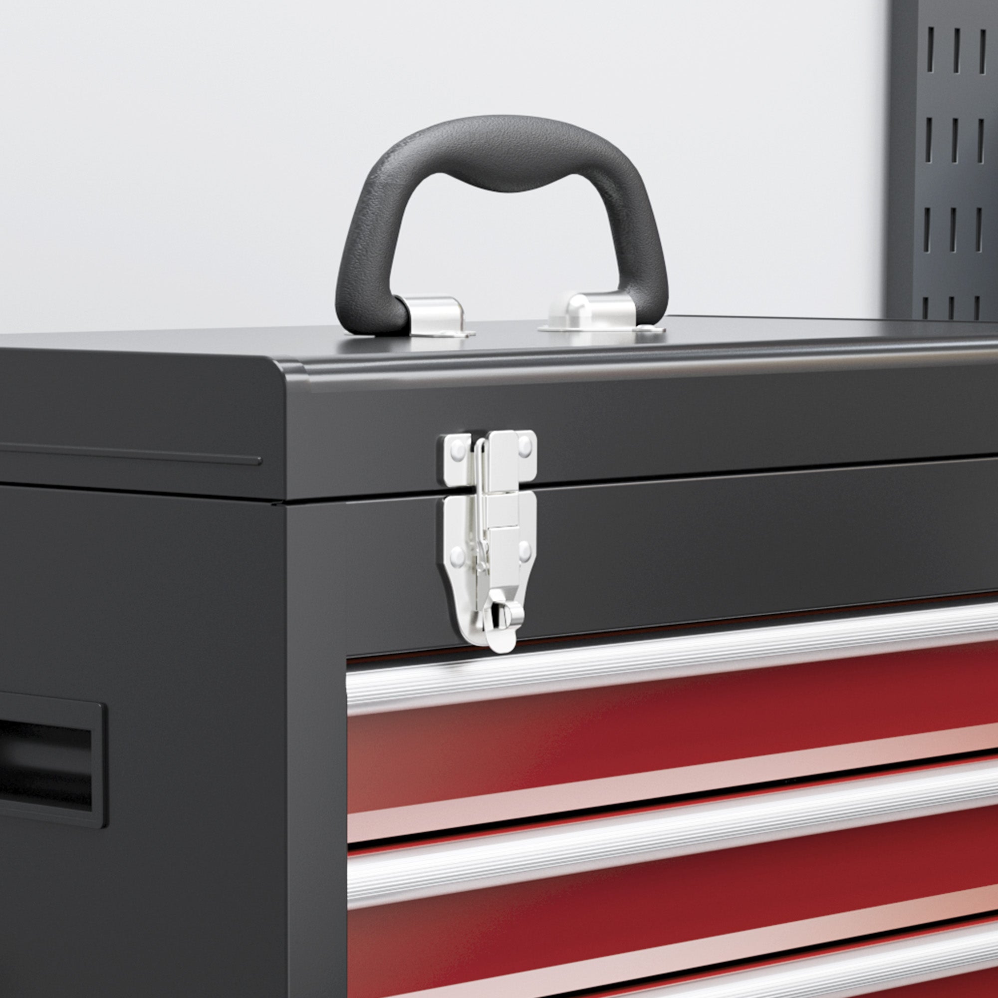 HOMCOM Two-Part Tool Storage Chest on Wheels - Black/Red - North Peak Garden Furniture
