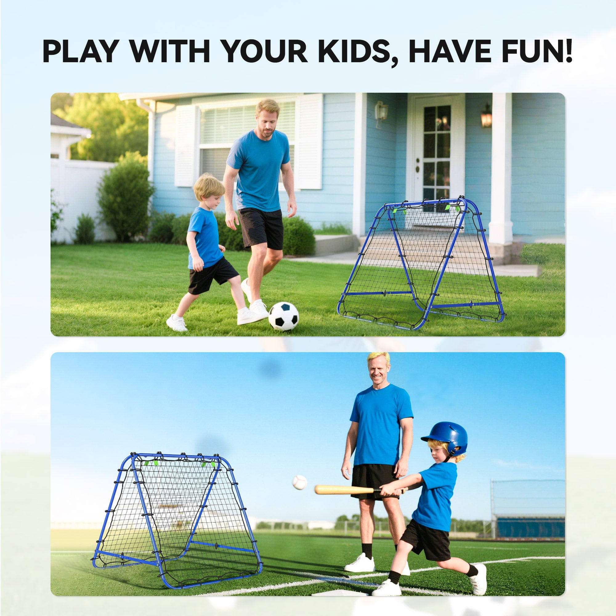 HOMCOM Double Sided Football Rebounder Net, Football Rebound Goal with 5 Adjustable Angles, Blue