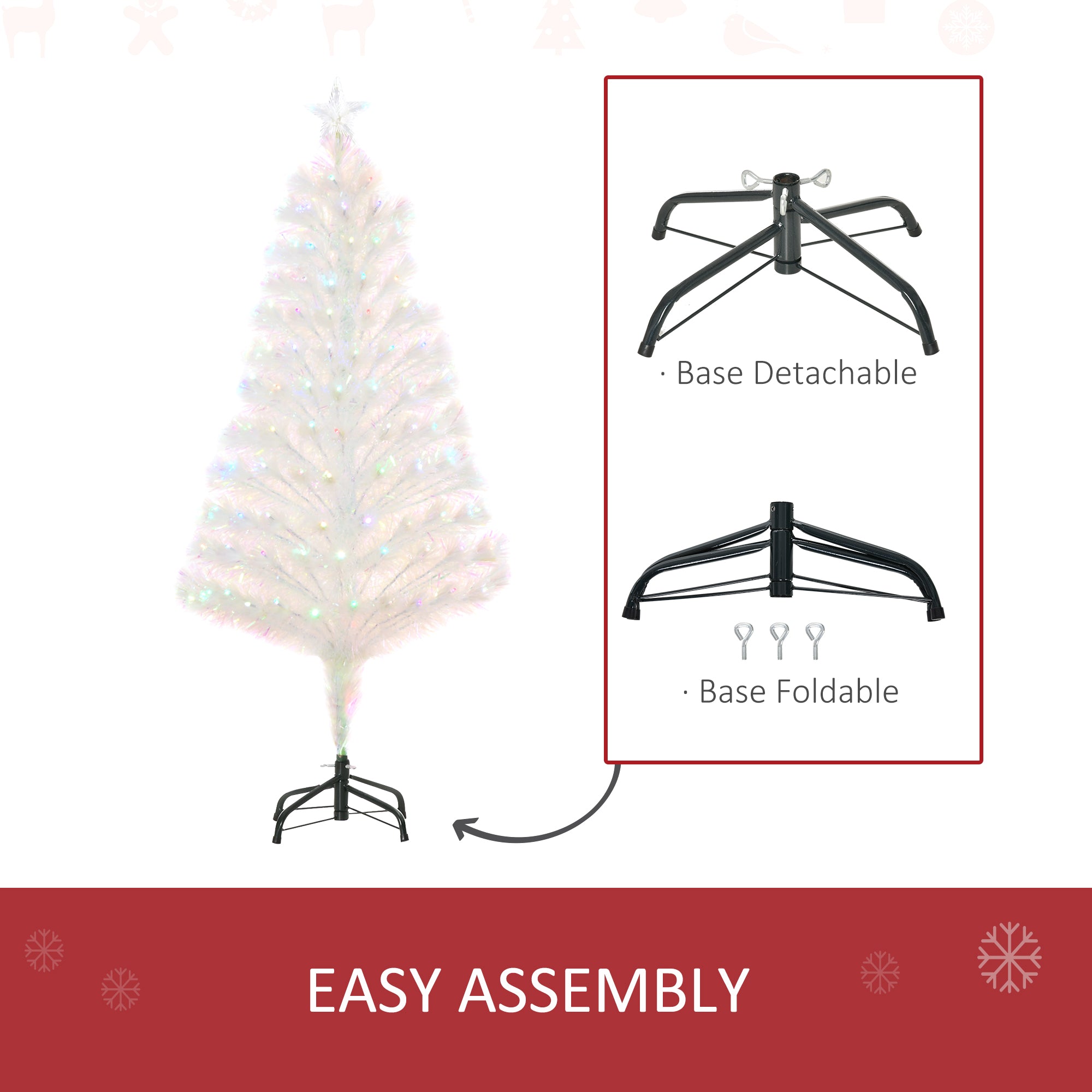 HOMCOM 4 Feet Prelit Artificial Christmas Tree with Fiber Optic LED Light, Holiday Home Xmas Decoration, White - North Peak Garden Furniture