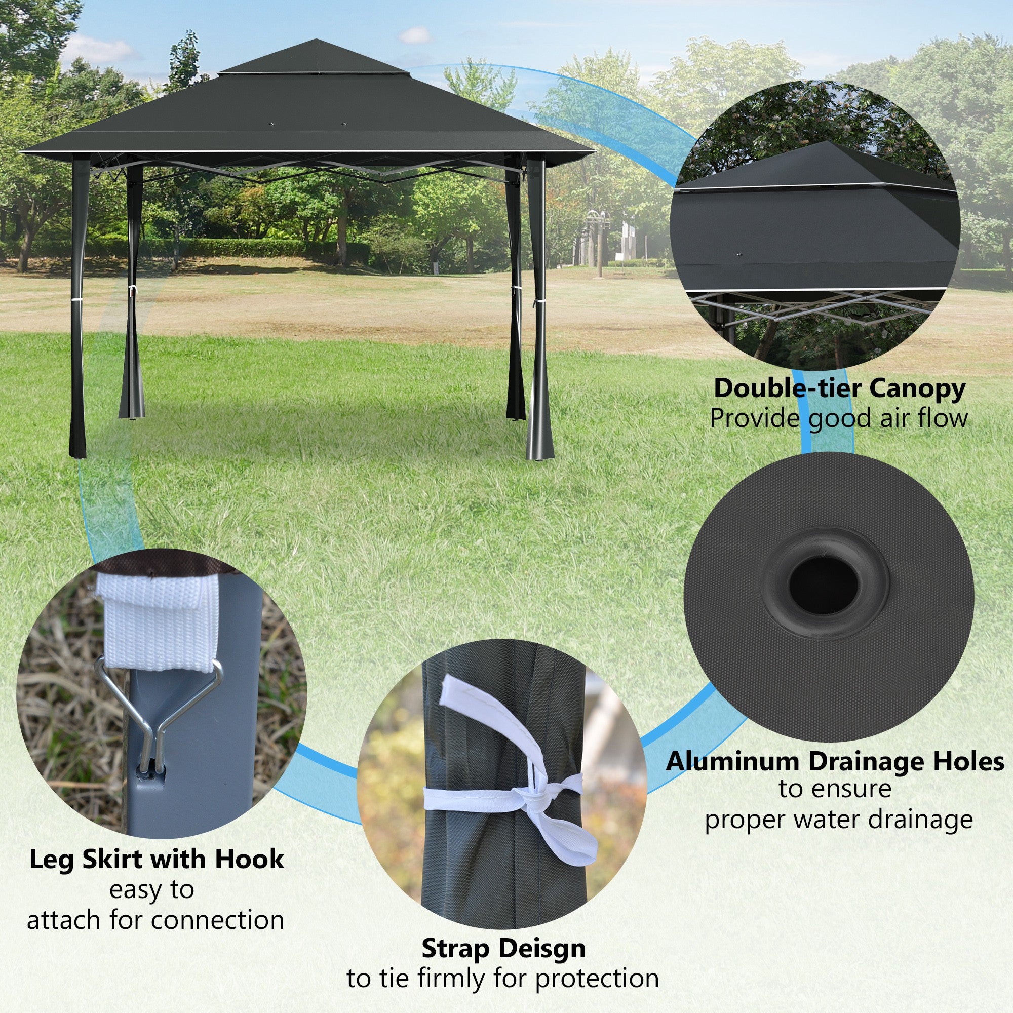 Outsunny 4 x 4m Pop-up Gazebo Double Roof Canopy Tent with UV Proof, Roller Bag & Adjustable Legs Outdoor Party, Steel Frame, Dark Grey