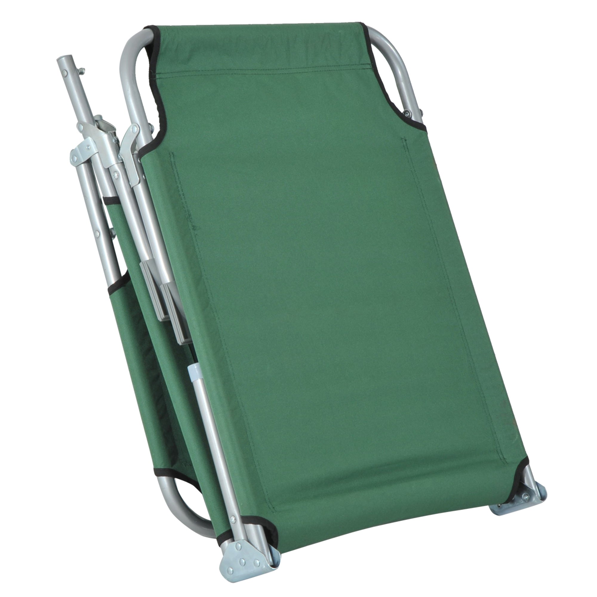 Outsunny Reclining Sun Lounger Chair Folding Camping Bed with 4-Position Adjustable Backrest, for Travel Indoor Outdoor Office Fishing, Green - North Peak Garden Furniture