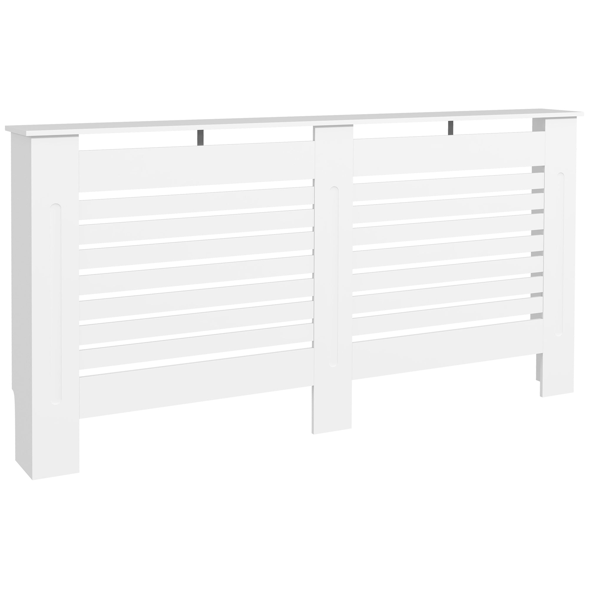 HOMCOM Radiator Cover, Modern MDF White Painted Cabinet with Horizontal Slats for Living Room, Bedroom, 152L x 19W x 81H cm - North Peak Garden Furniture
