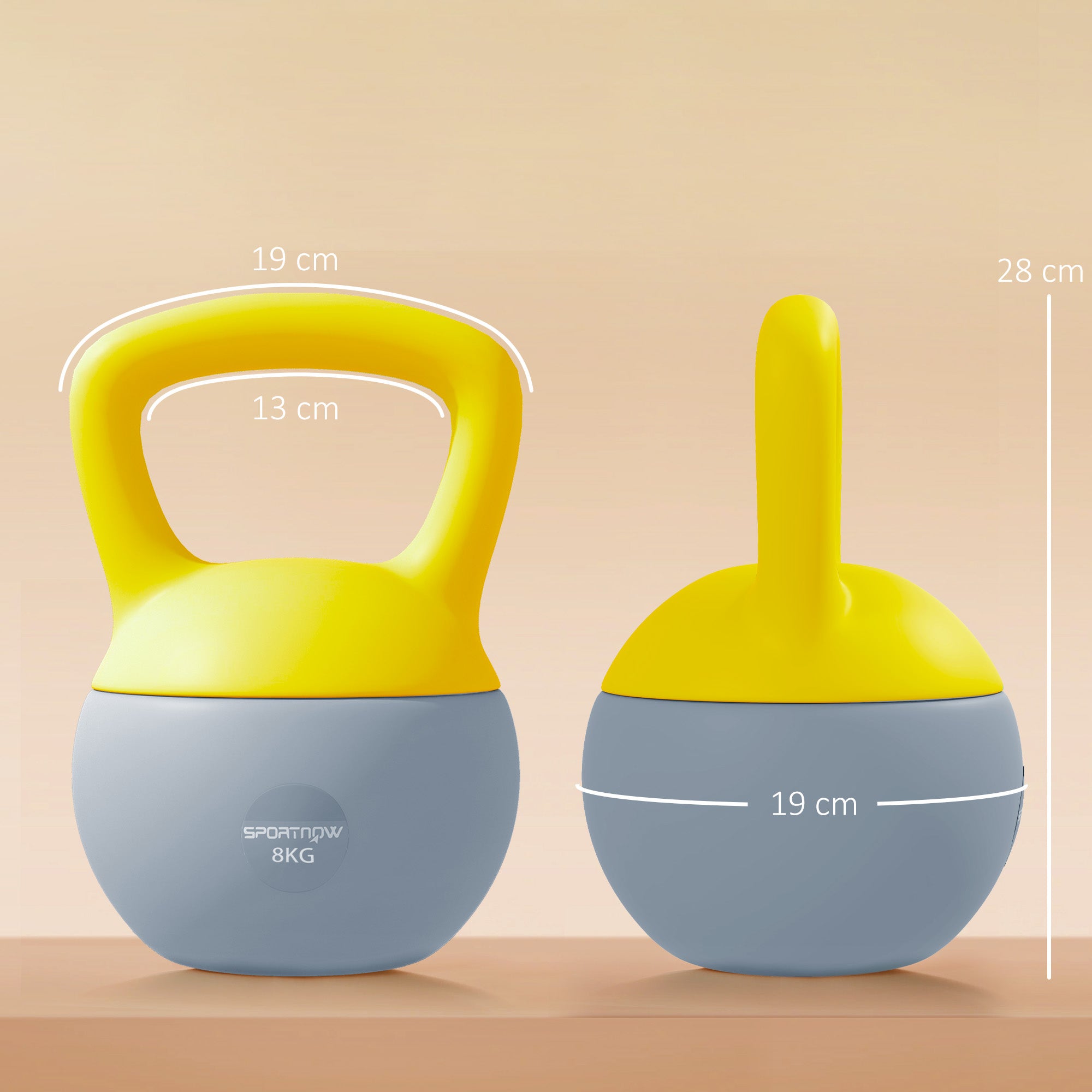 SPORTNOW Soft Kettlebell, 8kg Kettle Bell with Non-Slip Handle for Home Gym Weight Lifting and Strength Training, Yellow and Grey - North Peak Garden Furniture