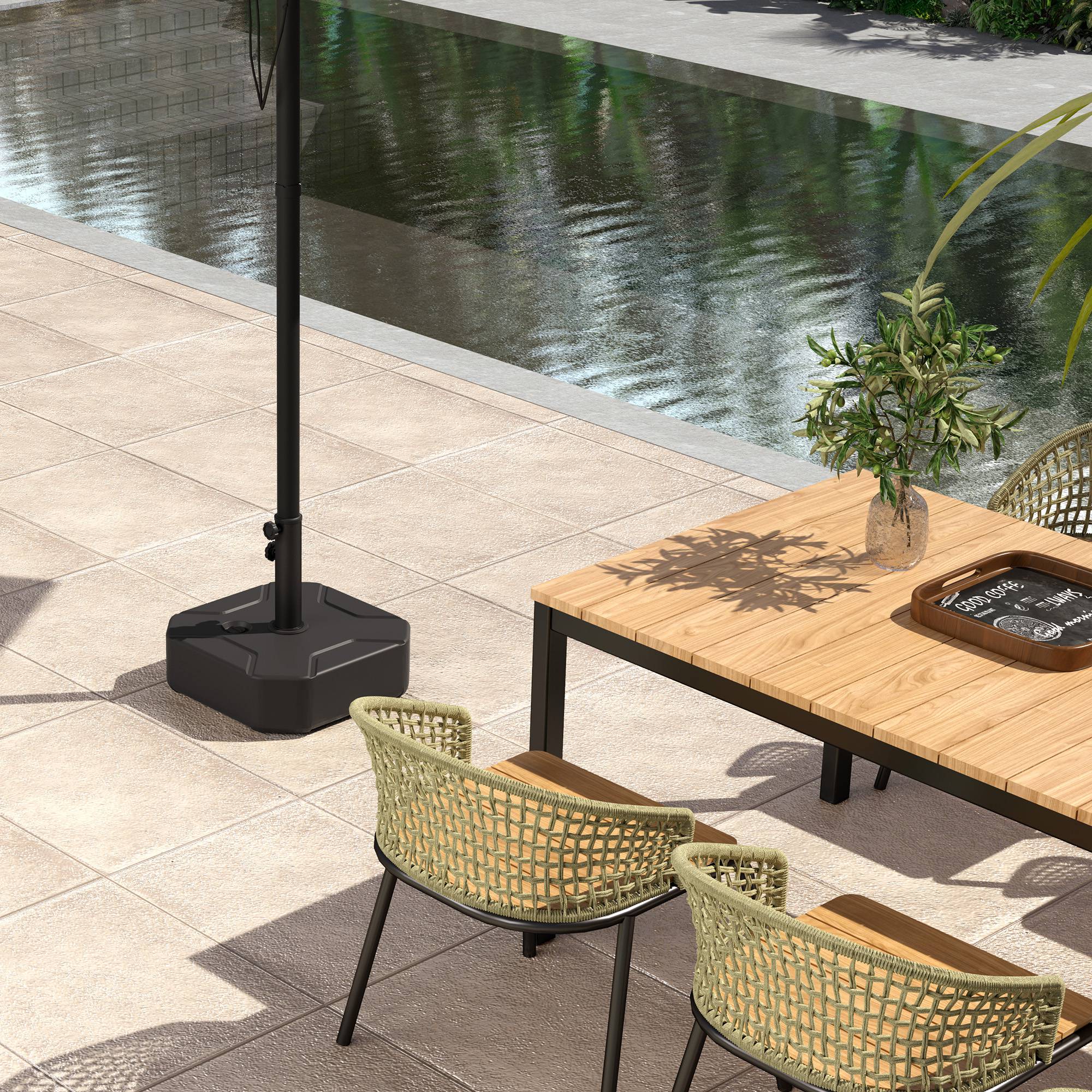 Outsunny Square Garden Parasol Base, Garden Umbrella Stand Heavy Duty Parasol Base, Filled Up to 25kg with Stand or 20kg with Water for for 38, 48 mm Poles, Black