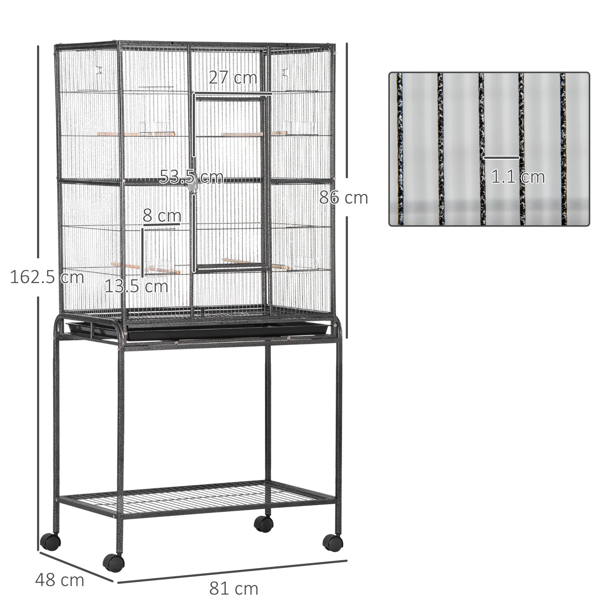 PawHut Large Bird Cage Budgie Cage with Stand, Storage Shelf, Wood Perch for Parrot Canary Parakeet Cockatiels, 81 x 48 x 162.5 cm - North Peak Garden Furniture