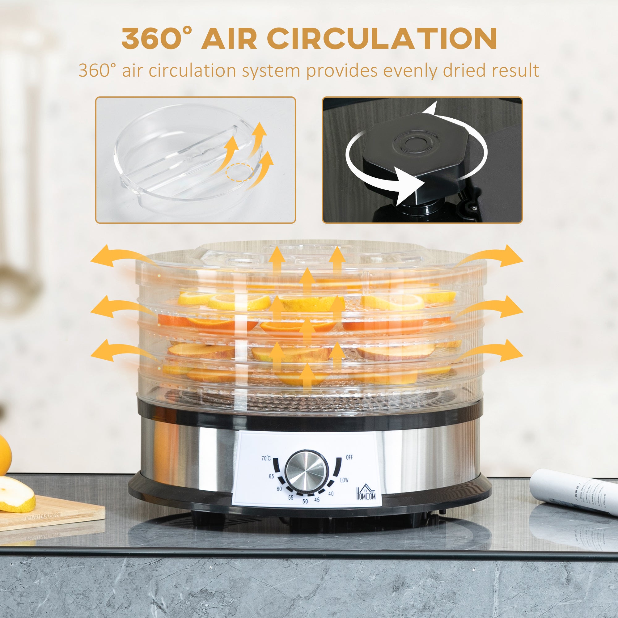 HOMCOM 40-70℃ Five-Tray Food Dehydrator - North Peak Garden Furniture