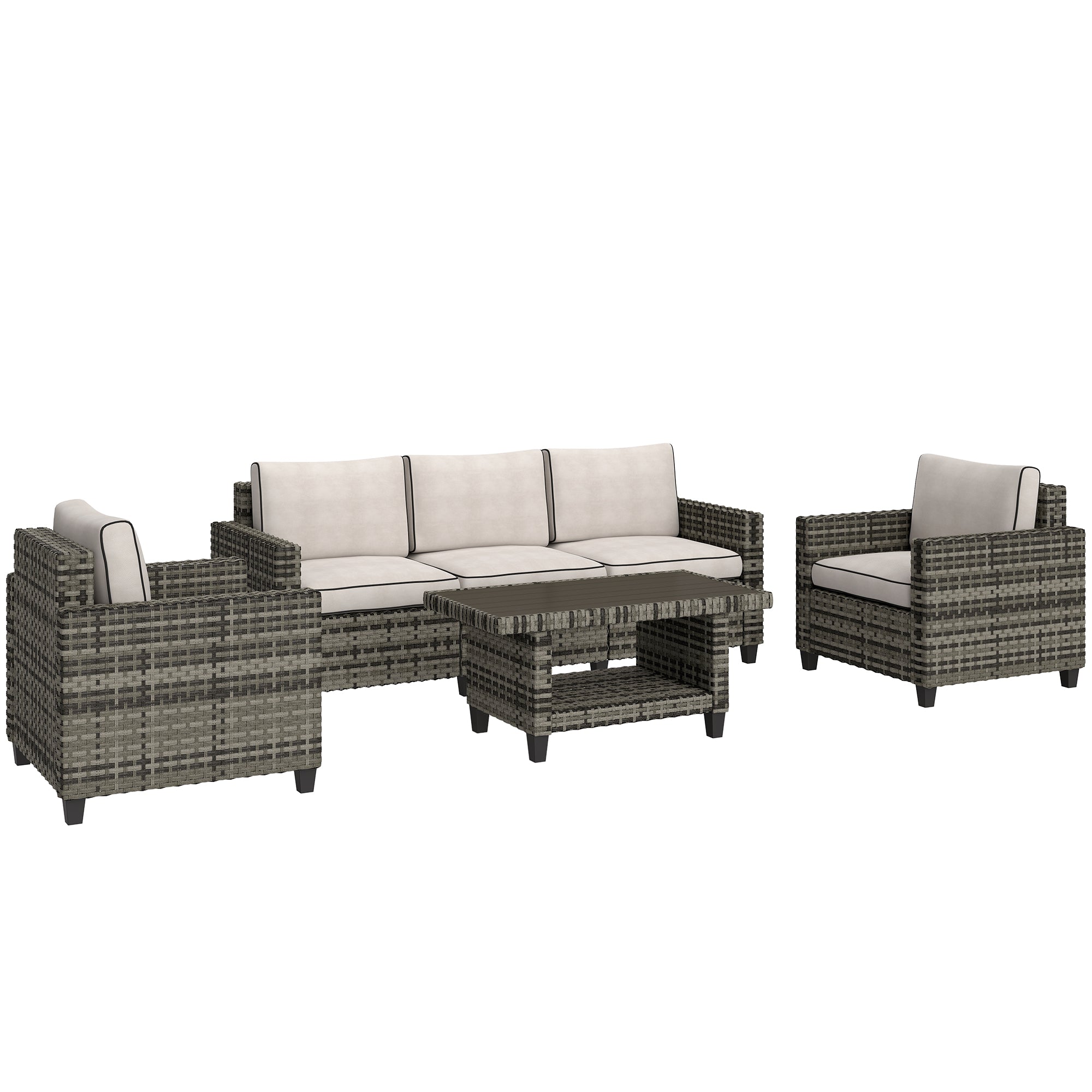 Outsunny Six-Piece Modular Rattan Sofa Set - Light Grey - North Peak Garden Furniture