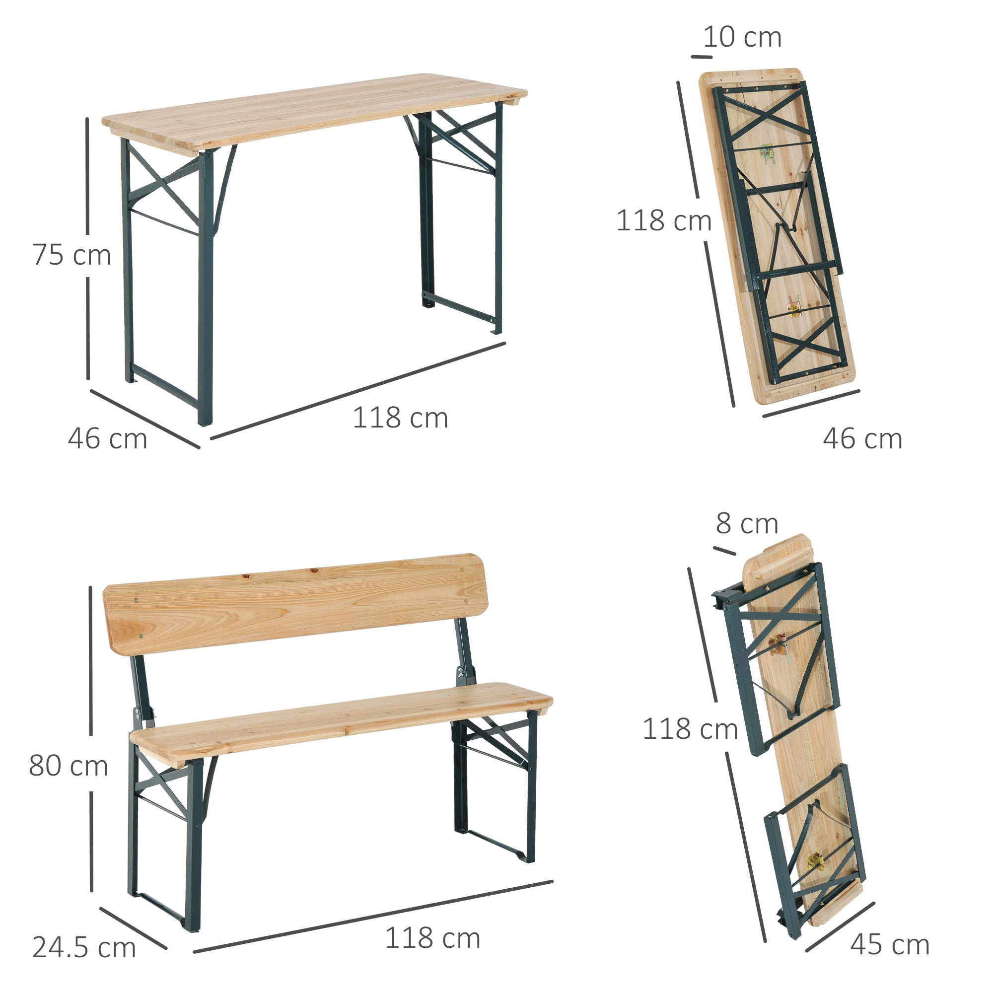 Outsunny Portable Folding Camping Picnic Trestle Beer Table and 2 Bench Set Wooden Garden Furniture Patio Dining Party BBQ Chairs Stools - North Peak Garden Furniture