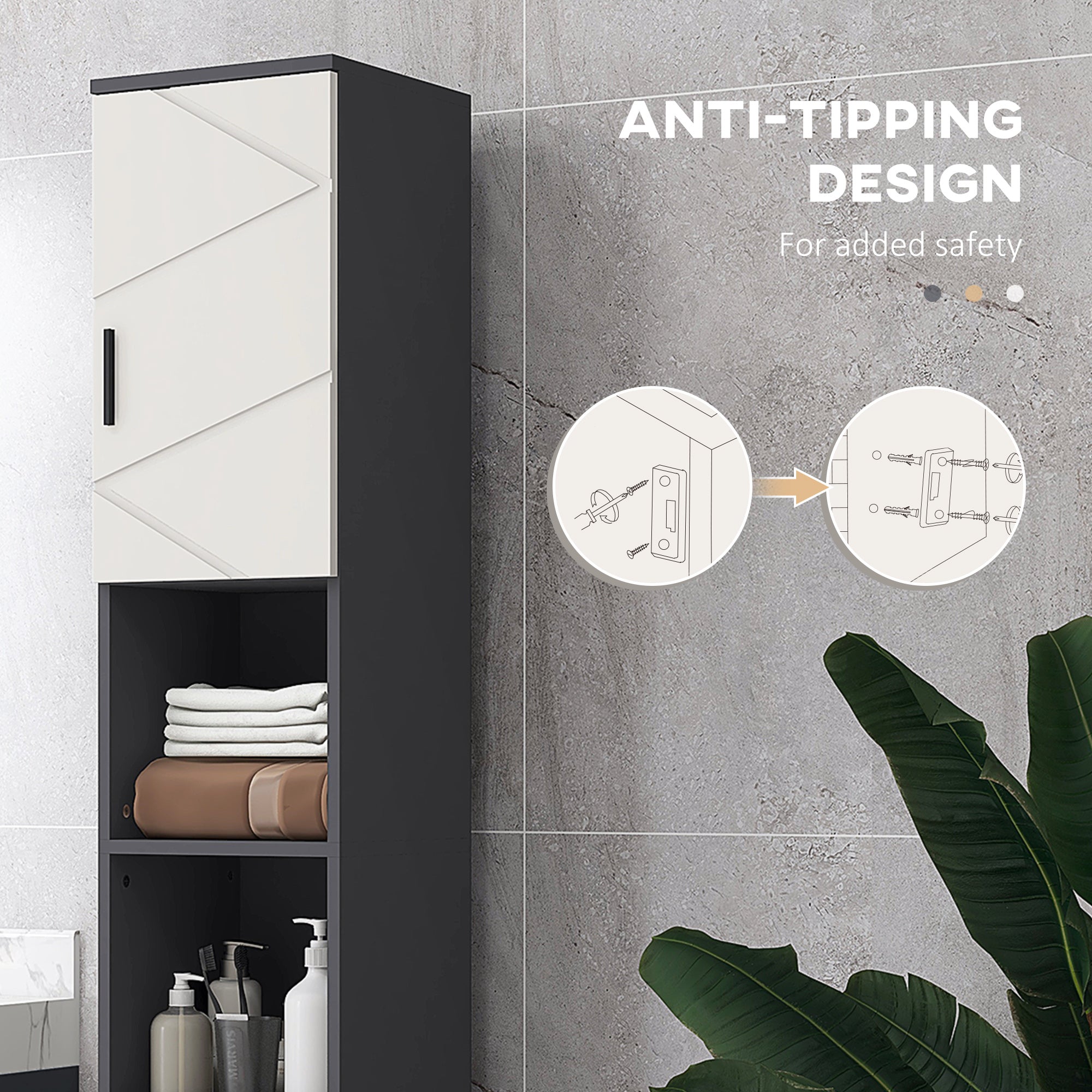 kleankin 183cm Tall Bathroom Cabinet, Narrow Bathroom Storage Cabinet with Open Shelves, 2 Doors Cabinets, Adjustable Shelves and Soft Close Mechanism, Grey - North Peak Garden Furniture