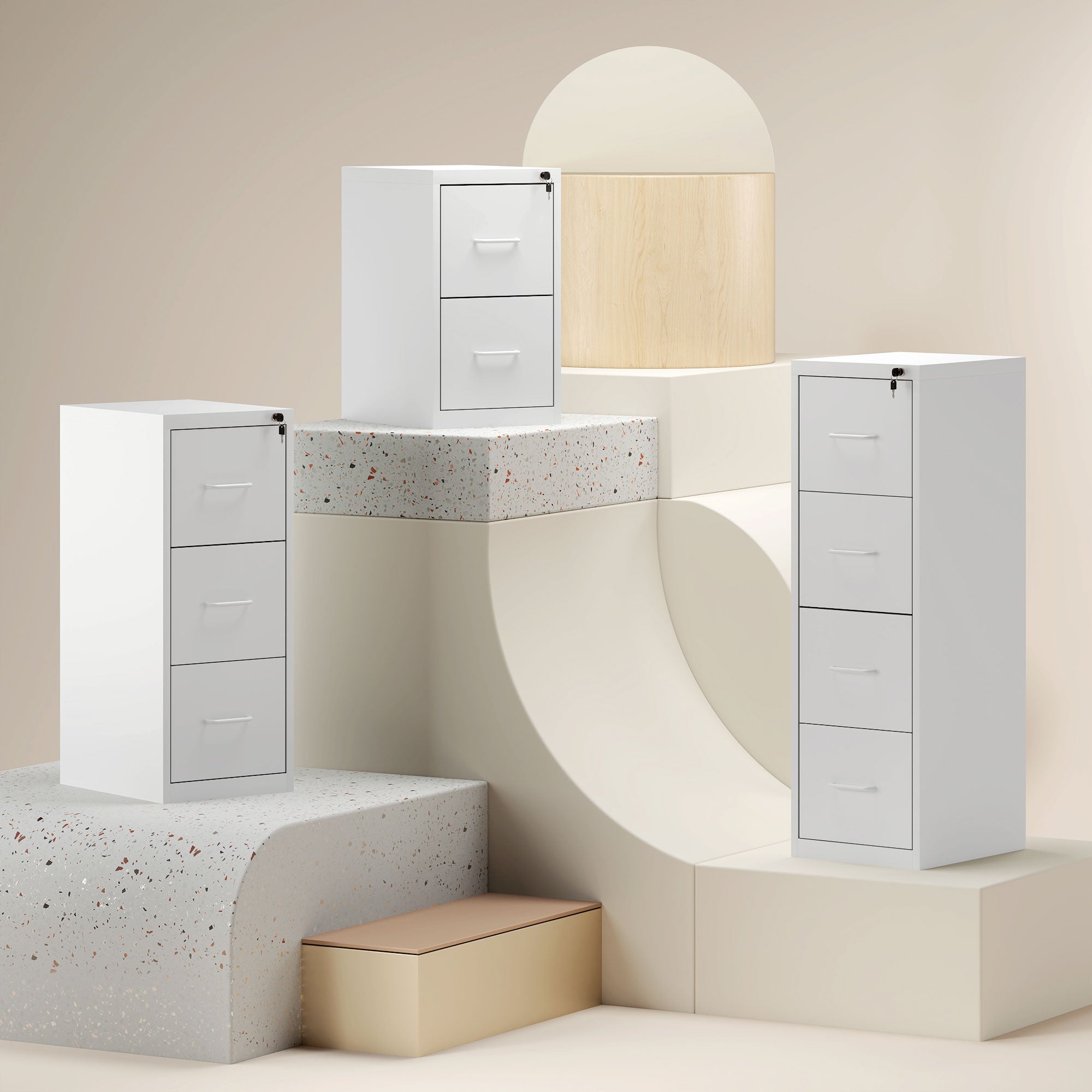 HOMCOM Four-Drawer Modern Steel Filing Cabinet - White - North Peak Garden Furniture