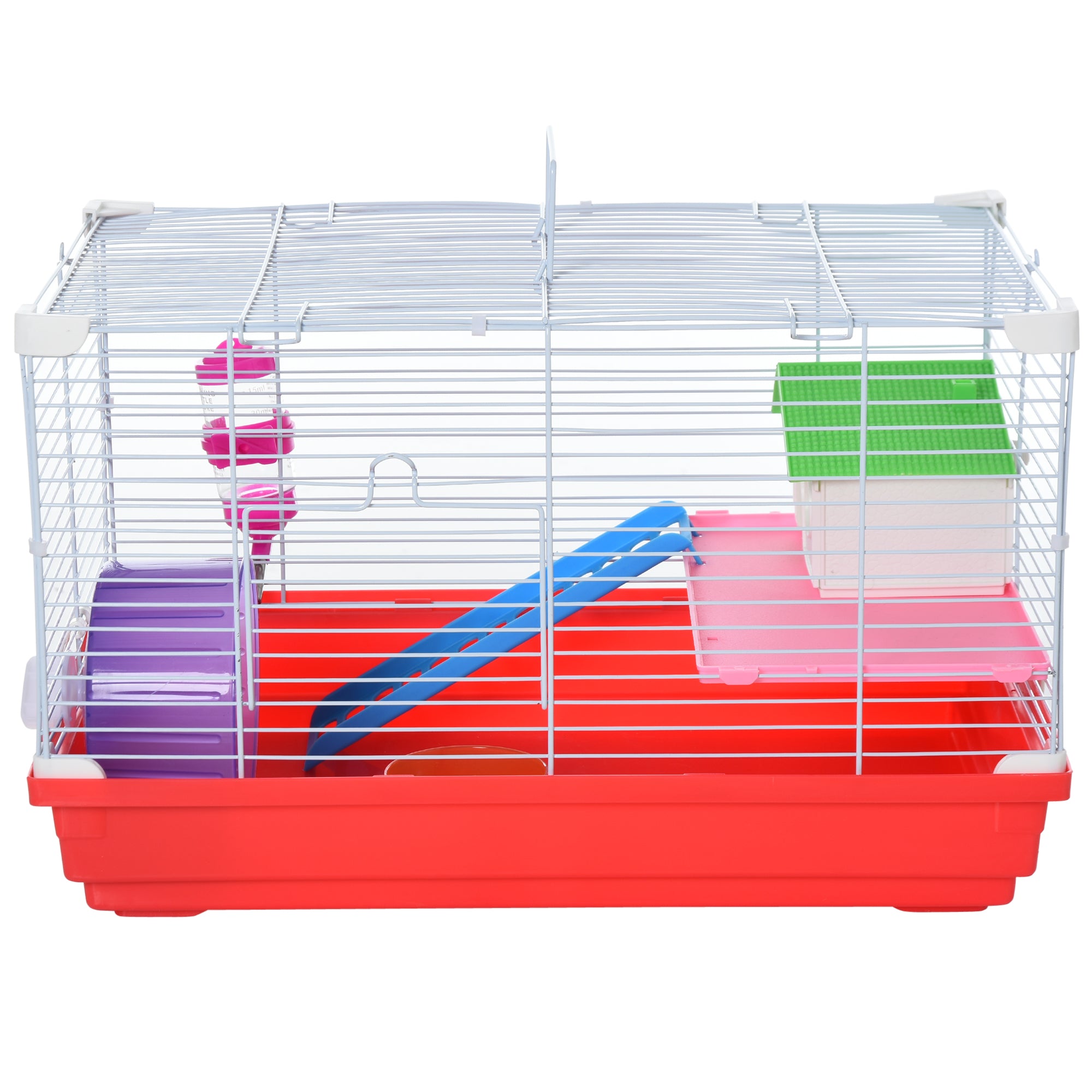 PawHut Portable 2 Storey Hamster Cage Small Pet Animal Cage Double Layers w/ Exercise Wheel Water Bottle Dishes - North Peak Garden Furniture