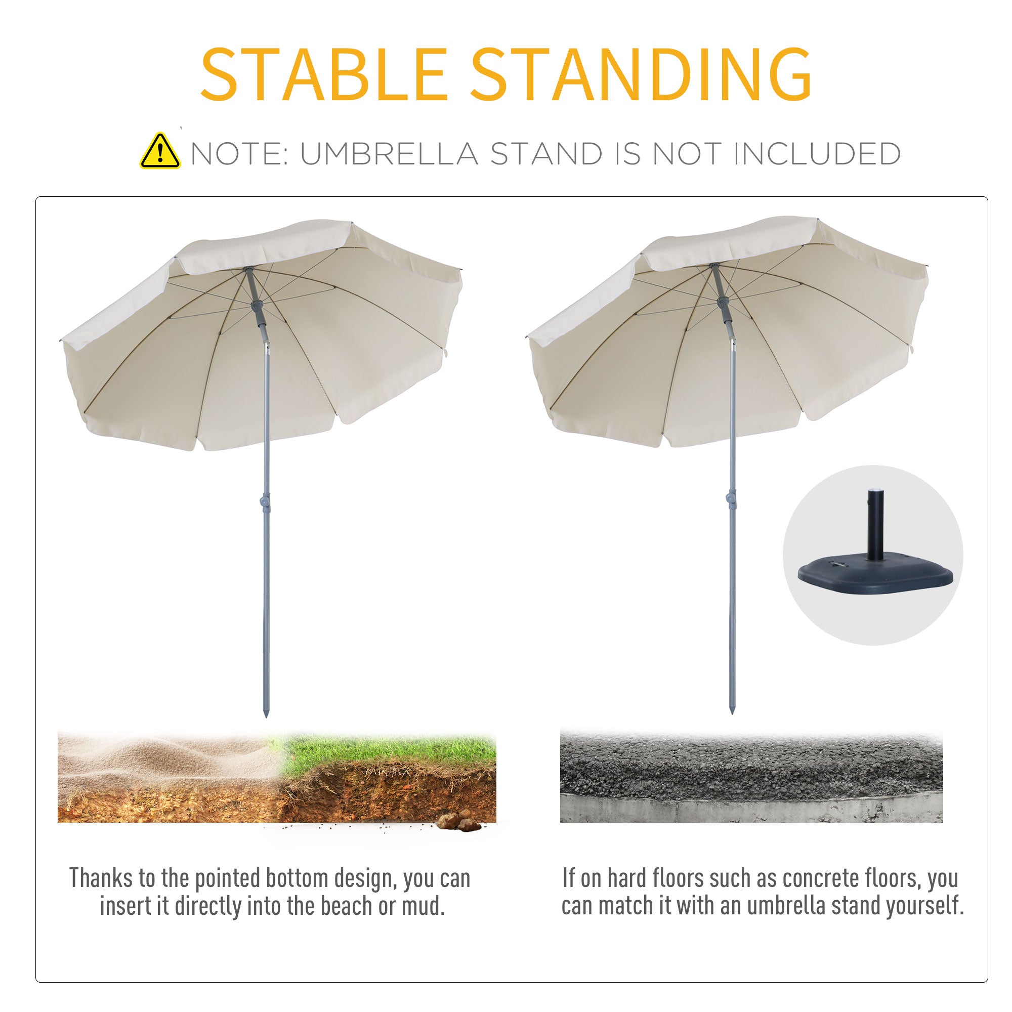 Outsunny 2.2m Beach Umbrella, Portable Parasol with Tilting Function, Outdoor Sunshade Shelter with 8 Ribs, Cream White - North Peak Garden Furniture