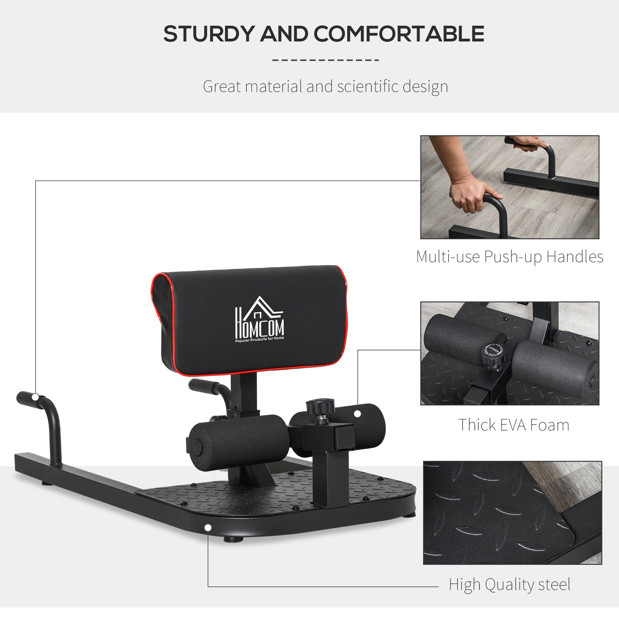 HOMCOM Squat Machine with Push Up Stand, Padded Hip Thrust Bench with Adjustable Cushion for Home Gym Work Out, Black - North Peak Garden Furniture
