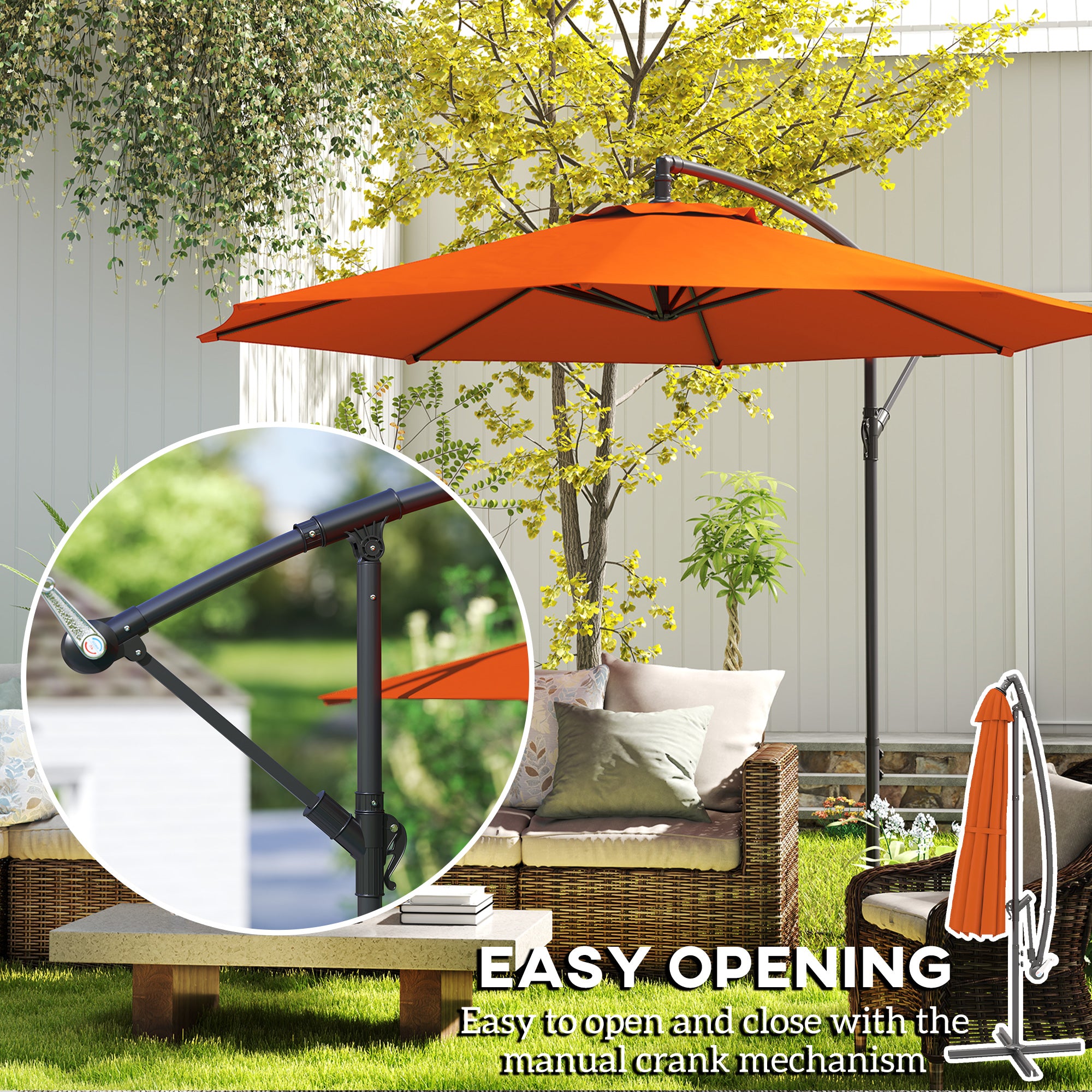 Outsunny 2.45m Overhanging Cantilever Parasol, with Cross Base - Orange - North Peak Garden Furniture