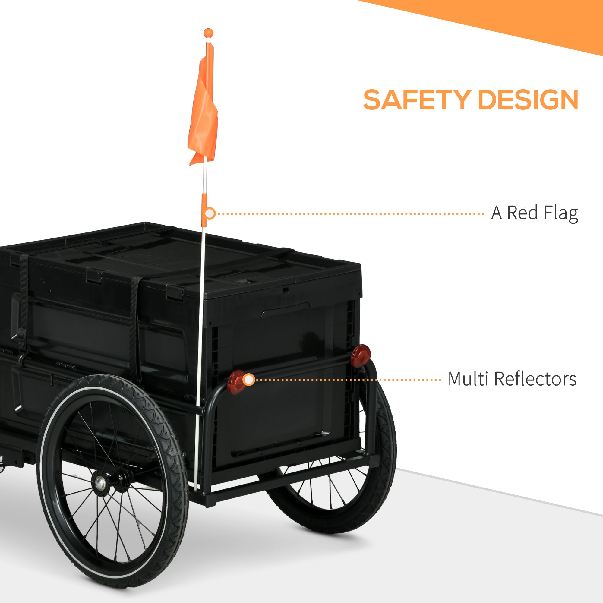 HOMCOM 65L Steel Frame Bike Trailer Storage Box - Black - North Peak Garden Furniture