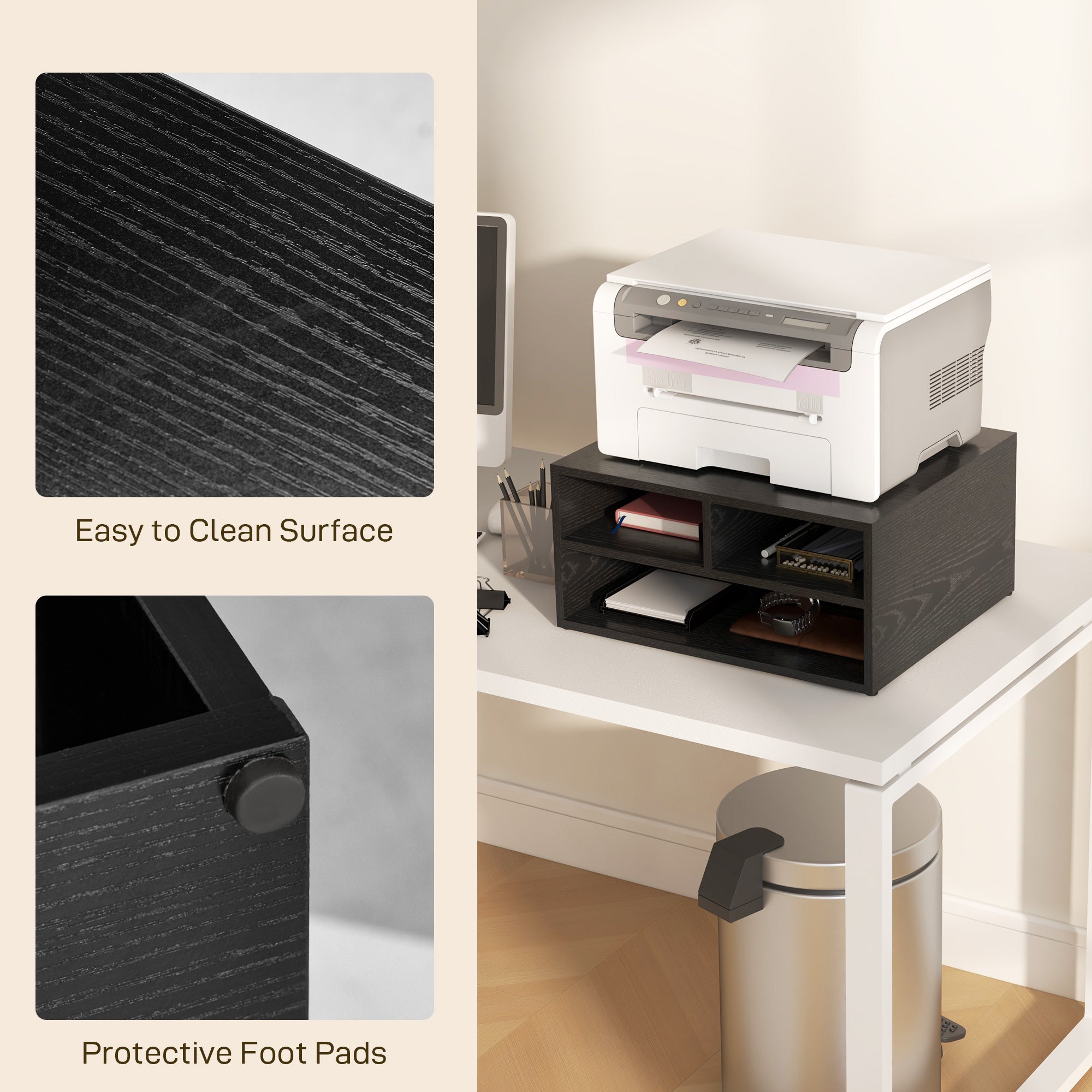 HOMCOM Three-Compartment Printer Storage Cabinet - Black - North Peak Garden Furniture