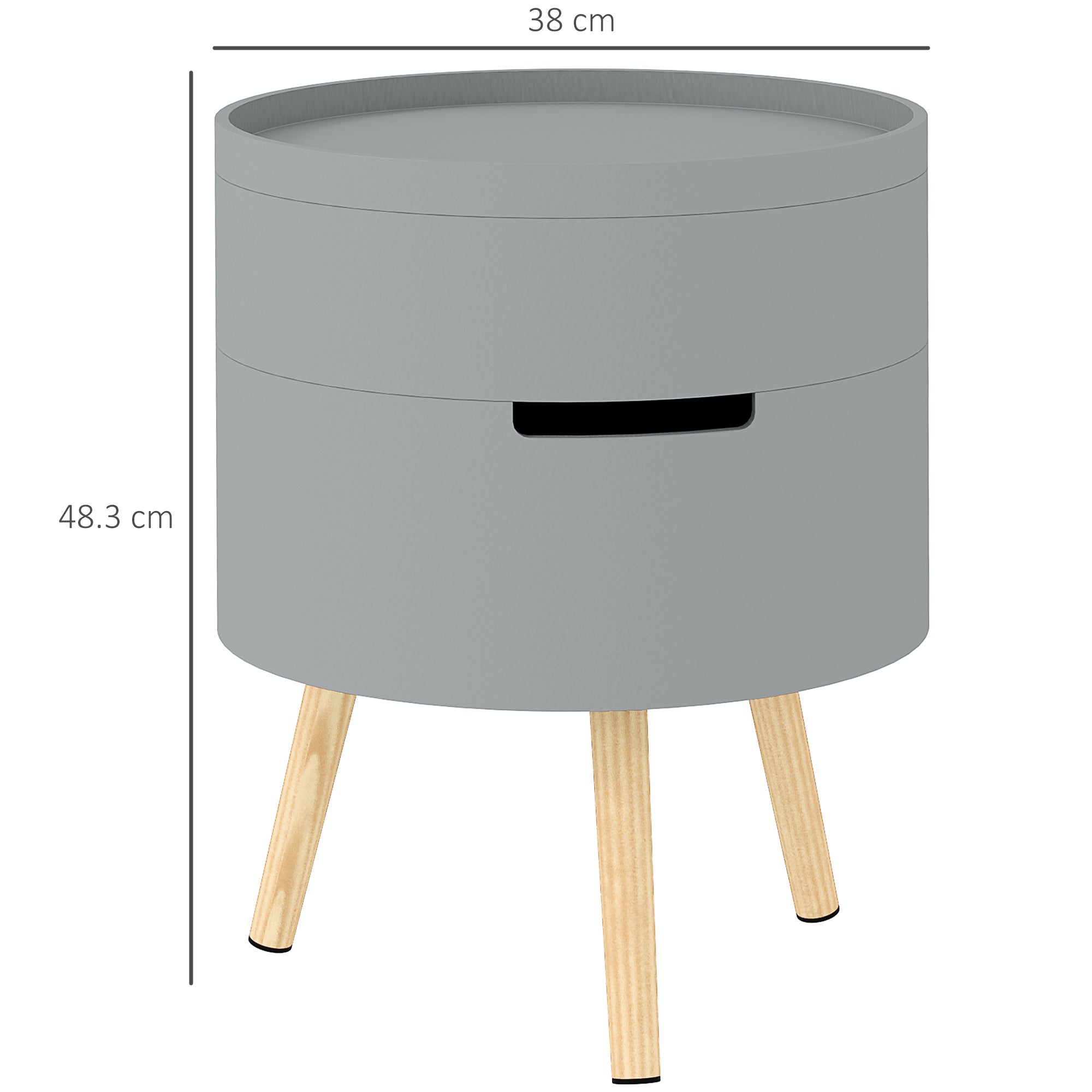 HOMCOM 3-Tier Coffee Table, Round End Table with 2 Hidden Compartments and Detachable Tray, Side Table with Storage for Living Room, Grey - North Peak Garden Furniture