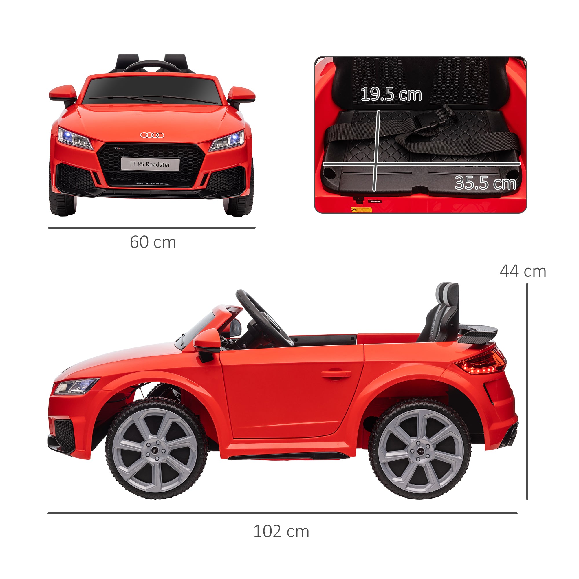 HOMCOM Kids Licensed Audi TT Ride-On Car 12V Battery w/ Remote Suspension Headlights and MP3 Player 3km/h Red