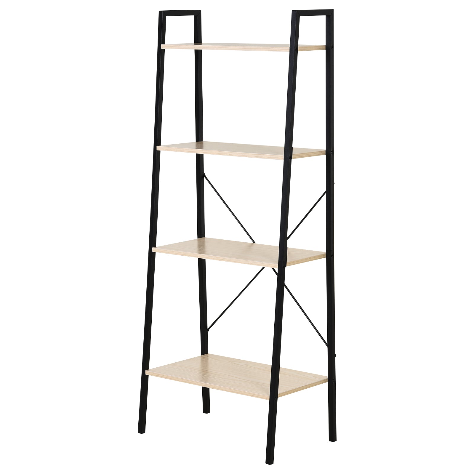 HOMCOM 4-Tier Vintage Ladder Shelf Bookcase Wood Storage Rack Stand Plants Display Black natural - North Peak Garden Furniture