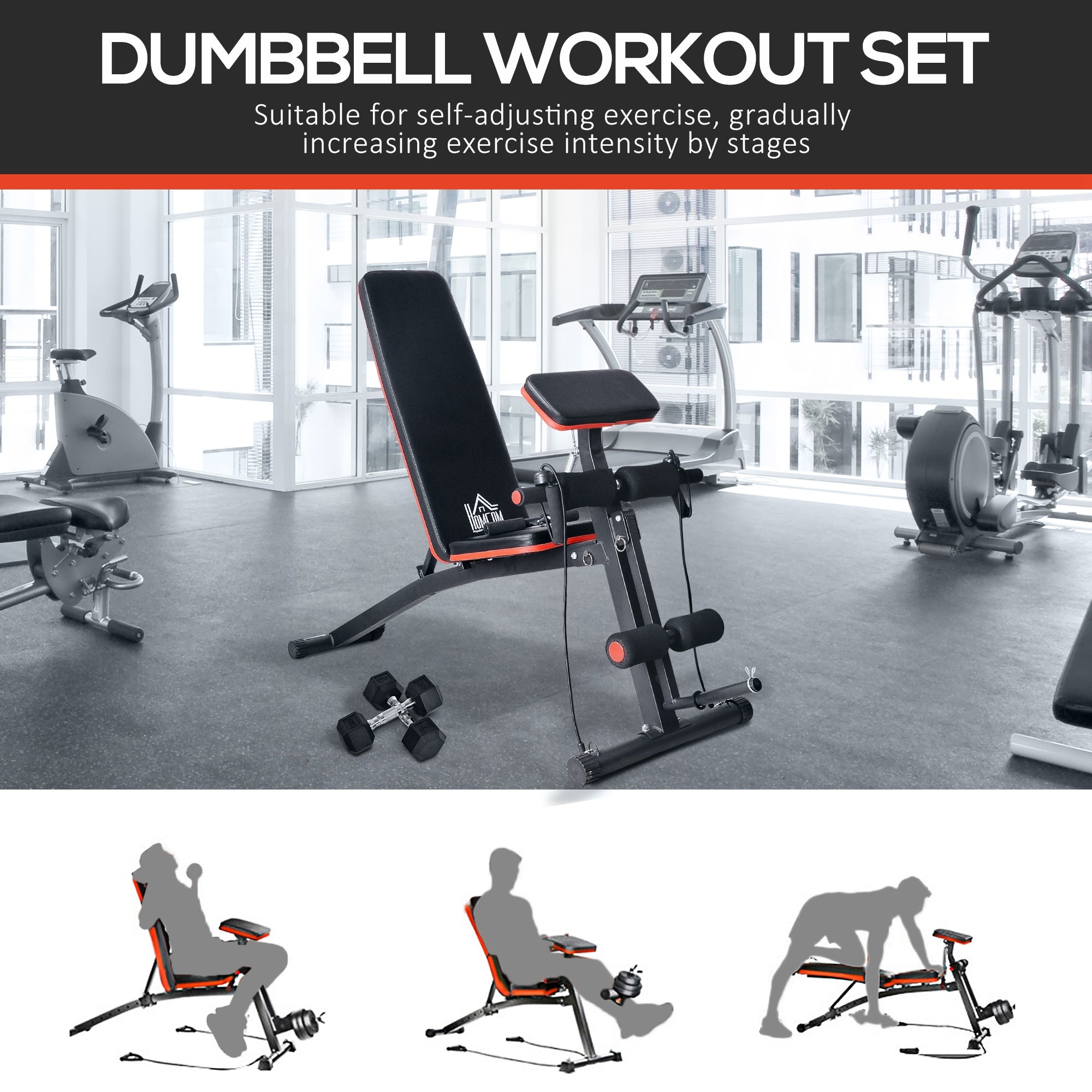 HOMCOM Adjustable Reclined Dumbbell Bench Weight Lifting Set Folding Sit Up Ab Bench Home Training Gym Multiuse Workout Exercise Fitness with 2 x 4kg Dumbbells - North Peak Garden Furniture