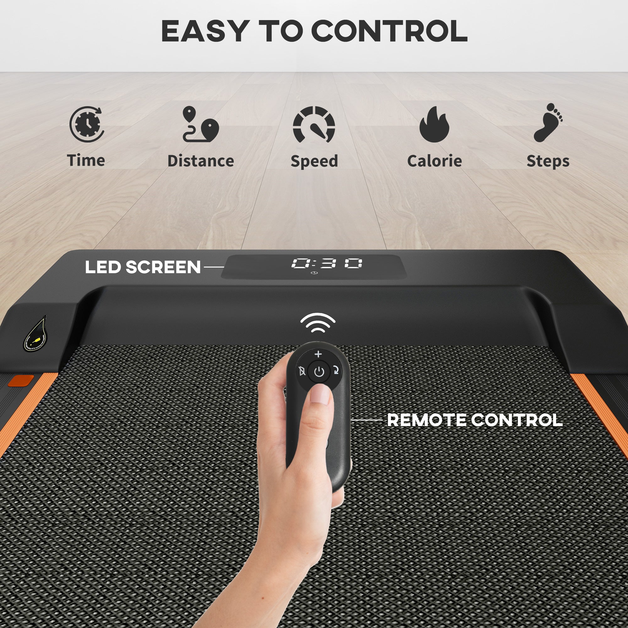 SPORTNOW 2.5HP Walking Pad, 1-6km/h Folding Treadmill with Remote Control and LED Display for Home Gym Office, Orange - North Peak Garden Furniture