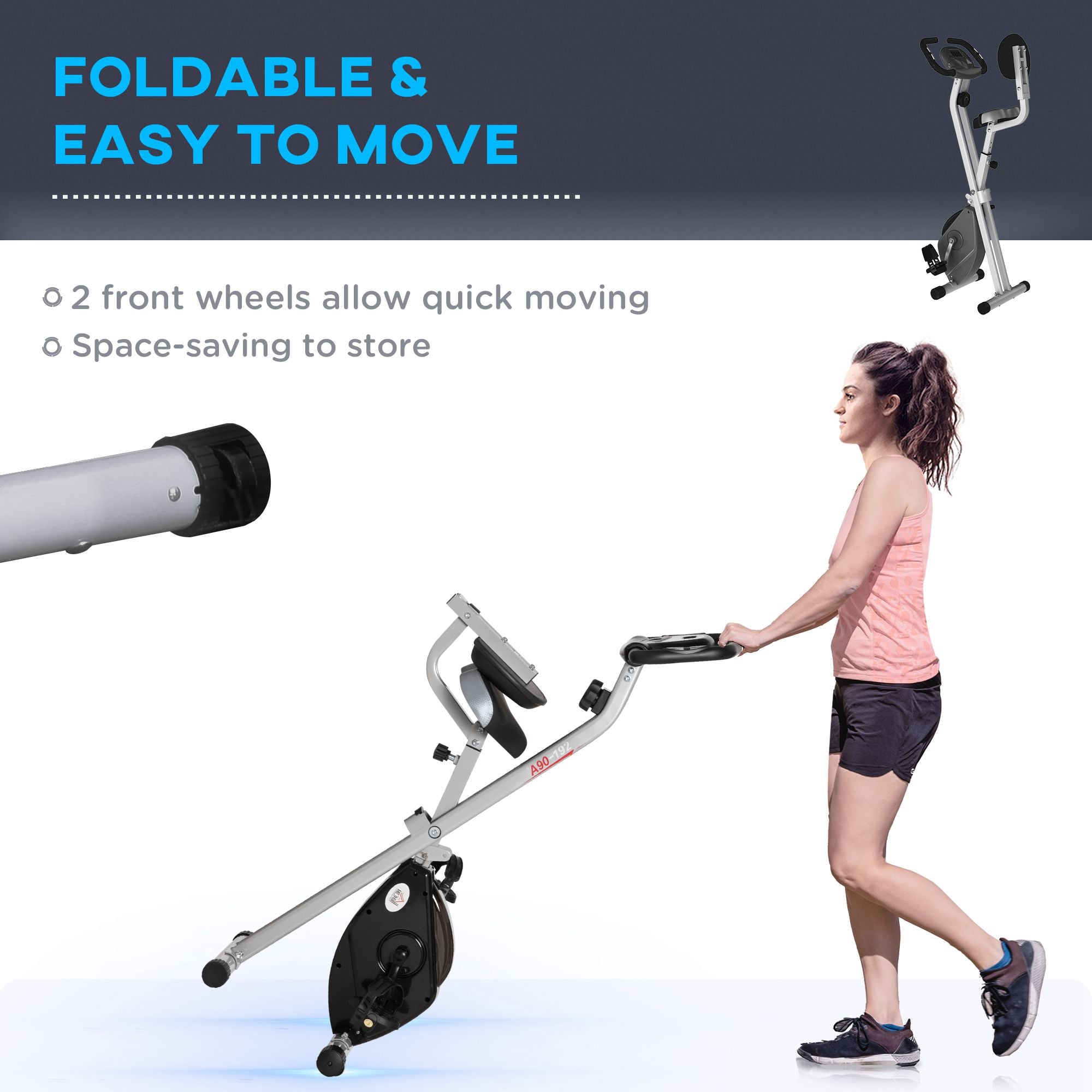 HOMCOM Exercise Bike Fitness Bicycle Indoor trainer Foldable 8-level Magnetic Resistance Adjustable w/LCD Monitor Pulse Sensor, Black - North Peak Garden Furniture