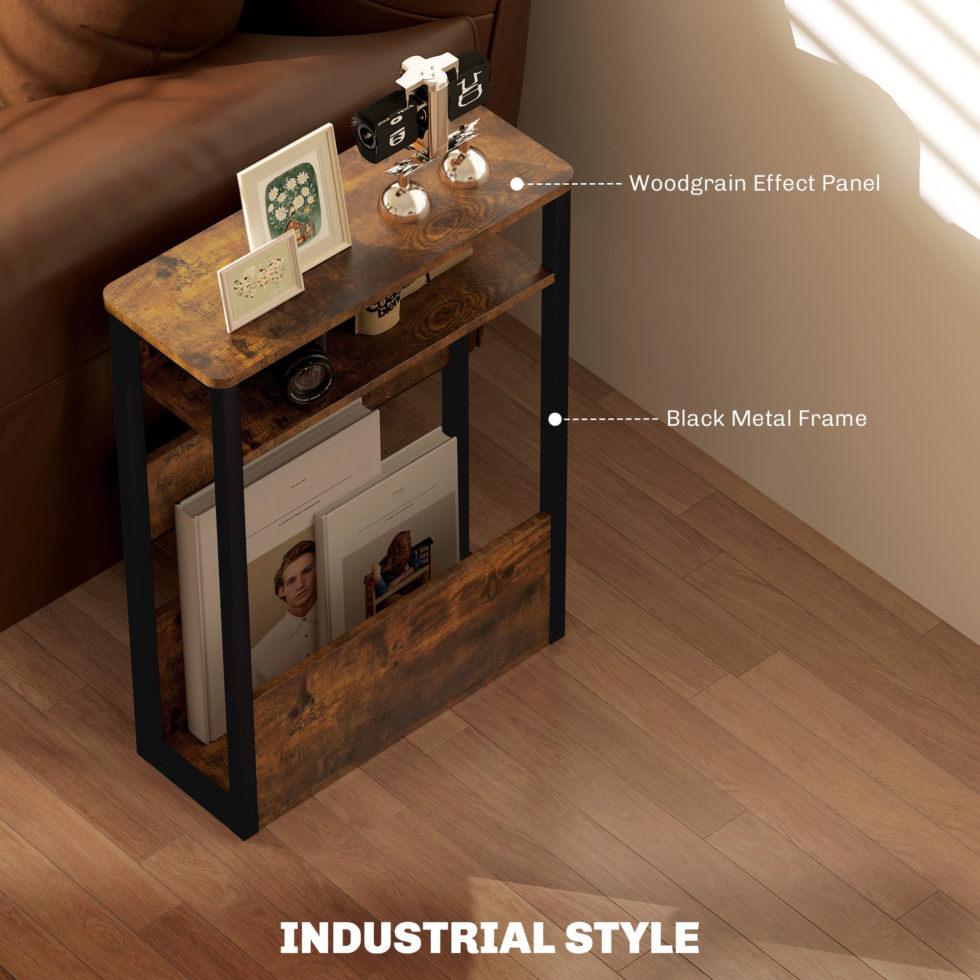 HOMCOM Industrial-Style Side Table - Black/Brown - North Peak Garden Furniture