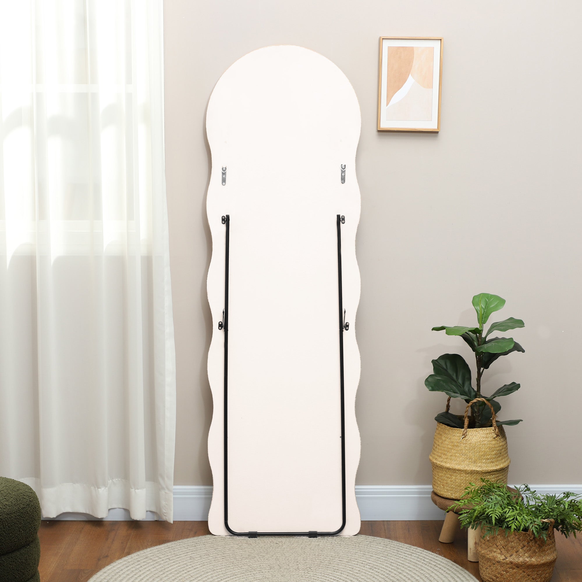 HOMCOM Wavy Velvet-Feel Full Length Mirror - Pink - North Peak Garden Furniture