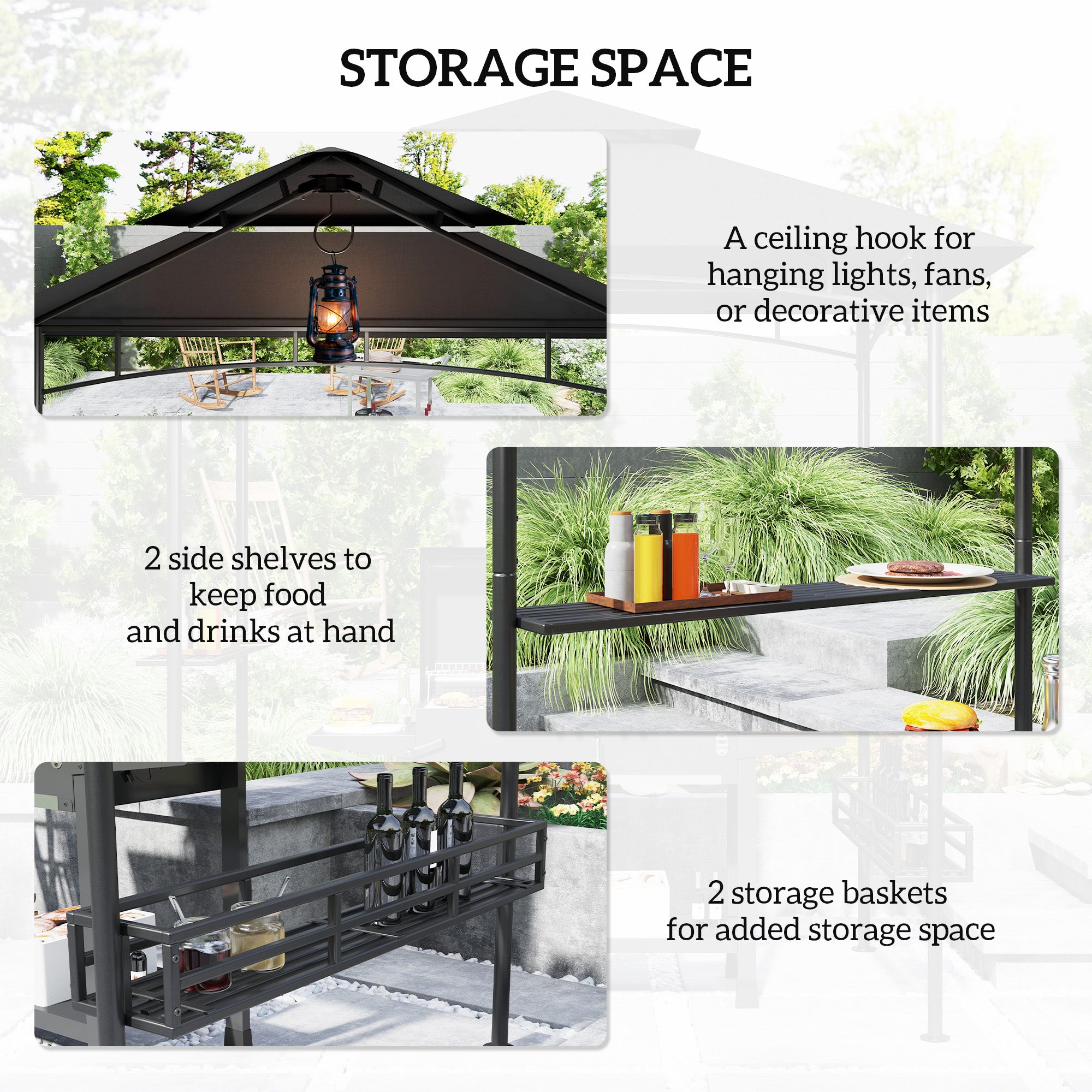 Outsunny 150 x 240cm BBQ Grill Gazebo, with Shelves - Grey - North Peak Garden Furniture
