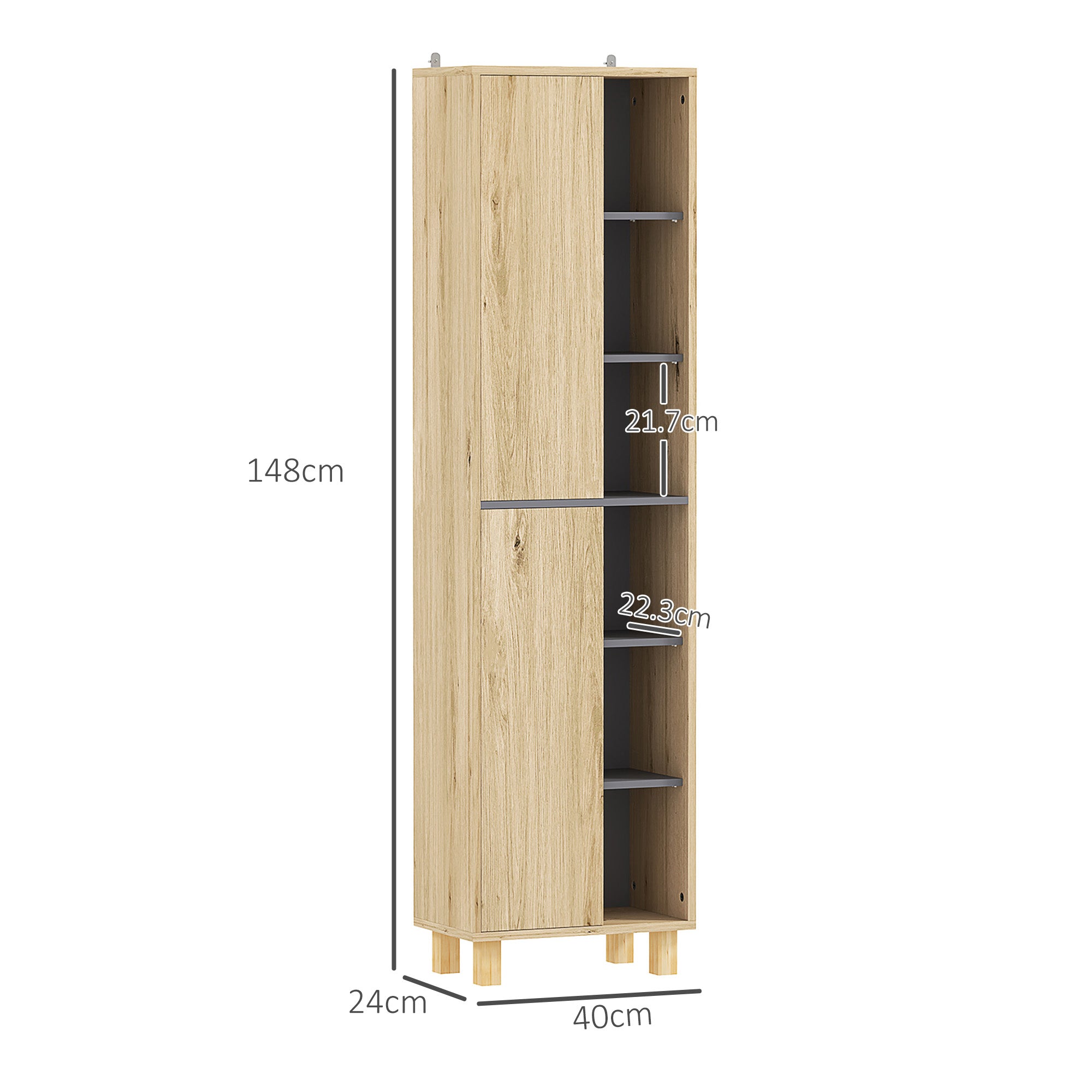 HOMCOM Multi-Storage Slim Bathroom Cabinet - Wood-Effect - North Peak Garden Furniture