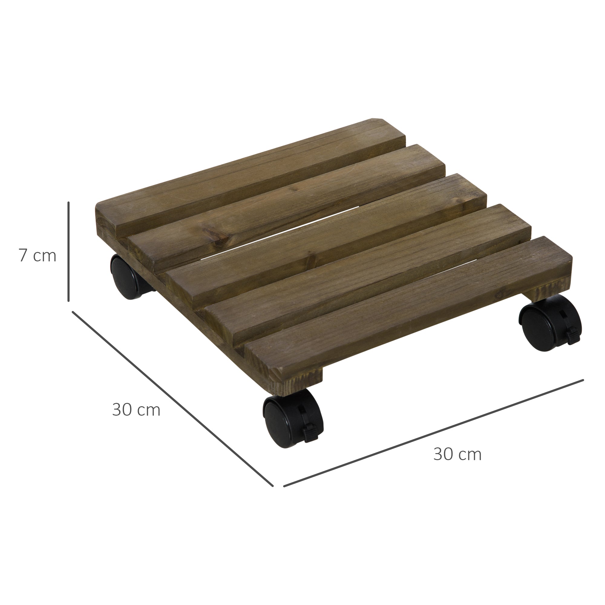 Outsunny 30L x 30W x 7Hcm 2 Pack Plant Stand with Wheels, Flowerpot Holder, Wooden Flower Display Stand for Indoor Outdoor Living Room Entryway - North Peak Garden Furniture