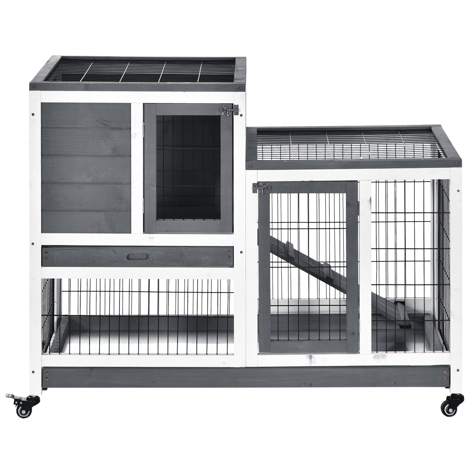 PawHut Small Animals 2-TierFir Wood Guinea Pigs Hutches Indoor Hutch Grey