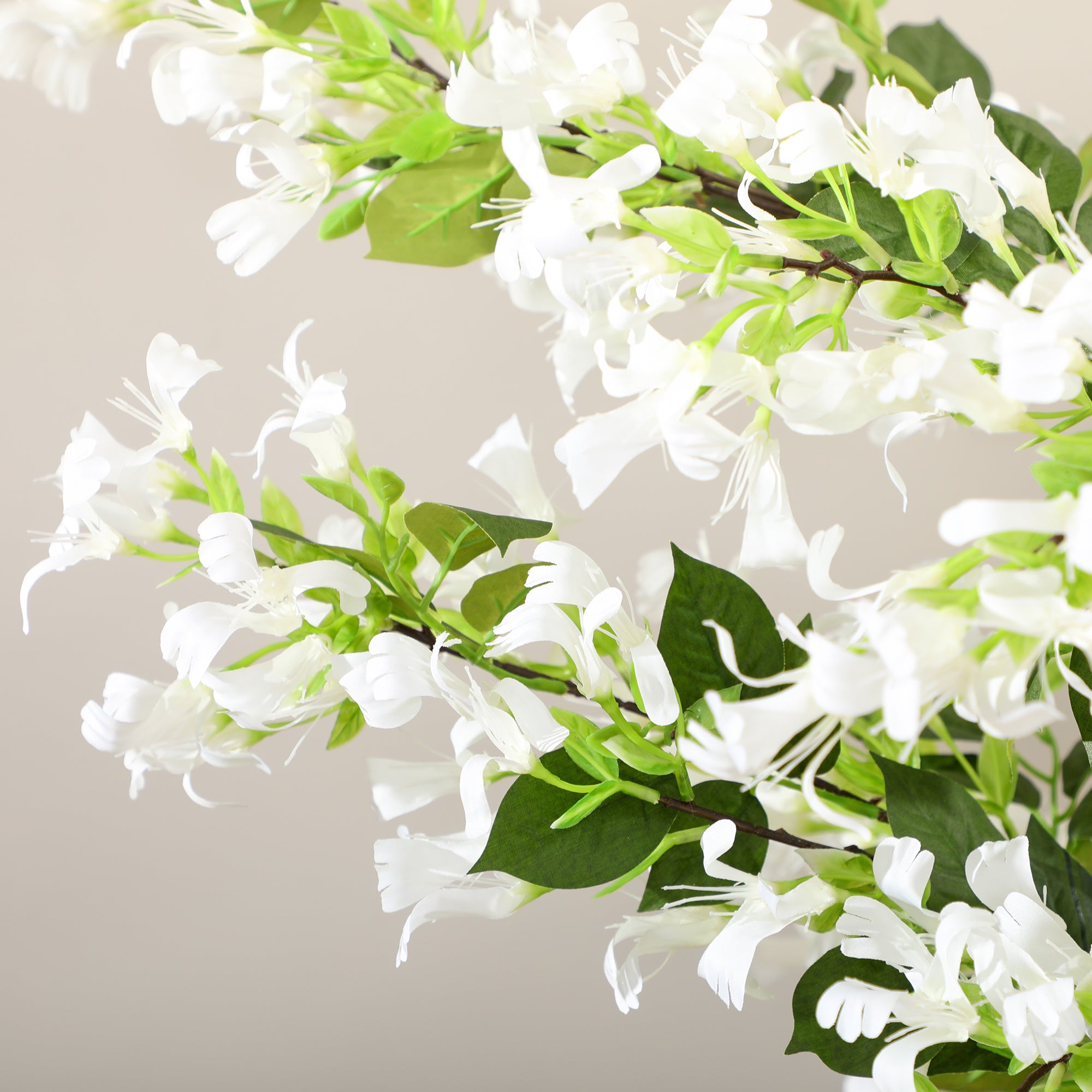HOMCOM Artificial Plants Honeysuckle Flower in Pot Fake Plants with Curved Boots for Indoor Outdoor 15x15x150cm Set of 2 White - North Peak Garden Furniture