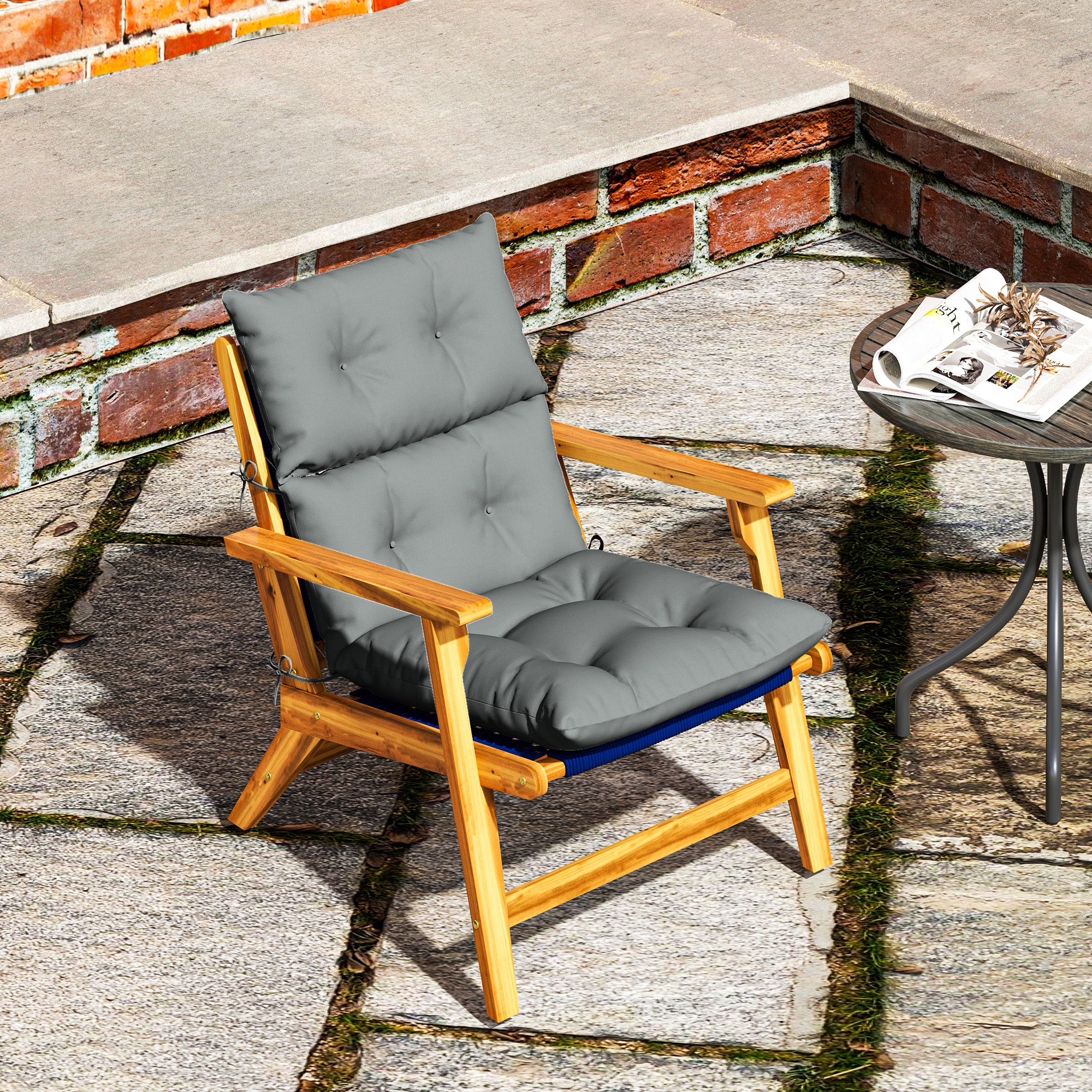Outsunny Tufted Adirondack Chair Cushion, Thick Garden Seat Cushion Pad with Backrest, Rocking Chair Cushion with Ties for Outdoor and Indoor Use, Light Grey - North Peak Garden Furniture
