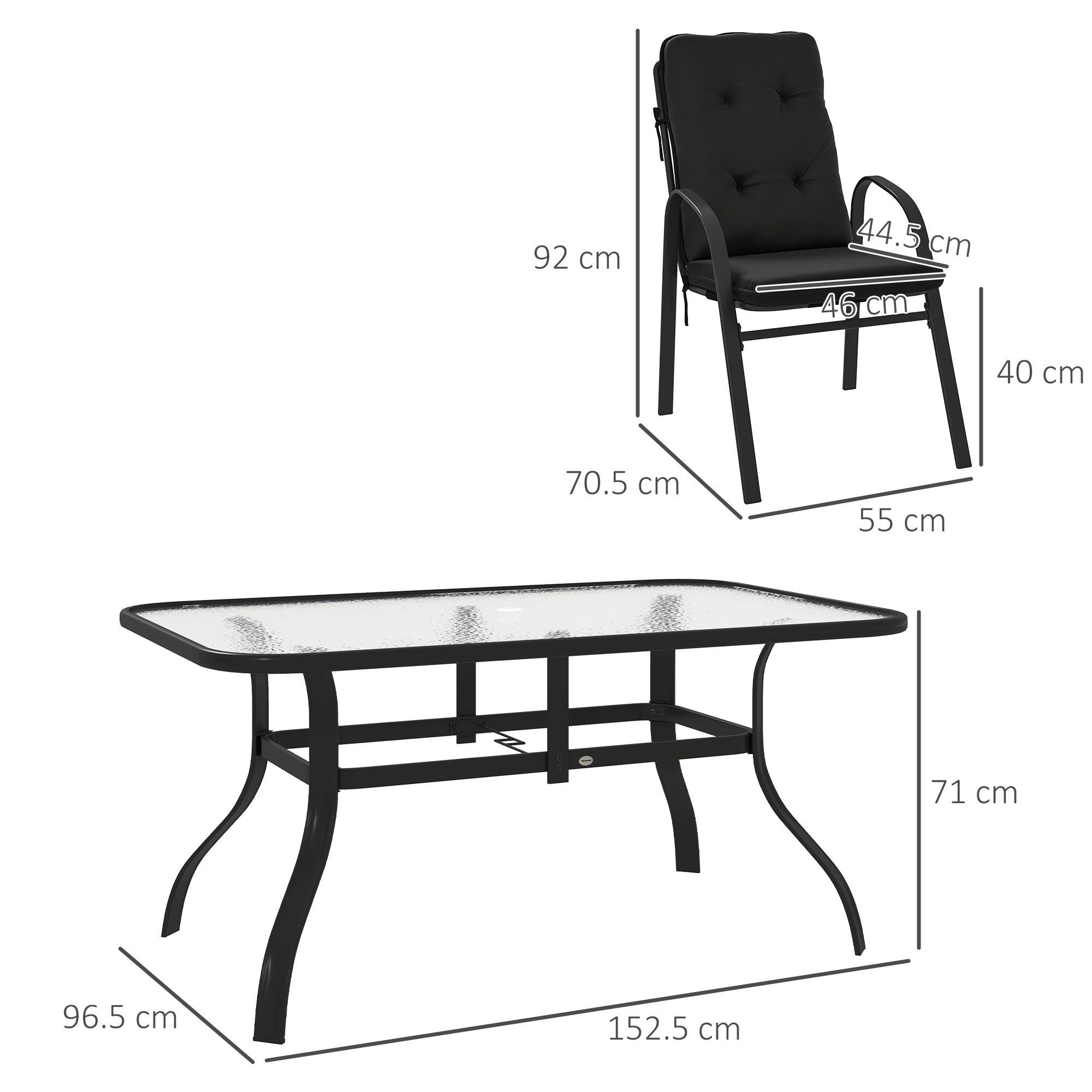 Outsunny Seven-Piece Garden Dining Set with Cushions - Black - North Peak Garden Furniture