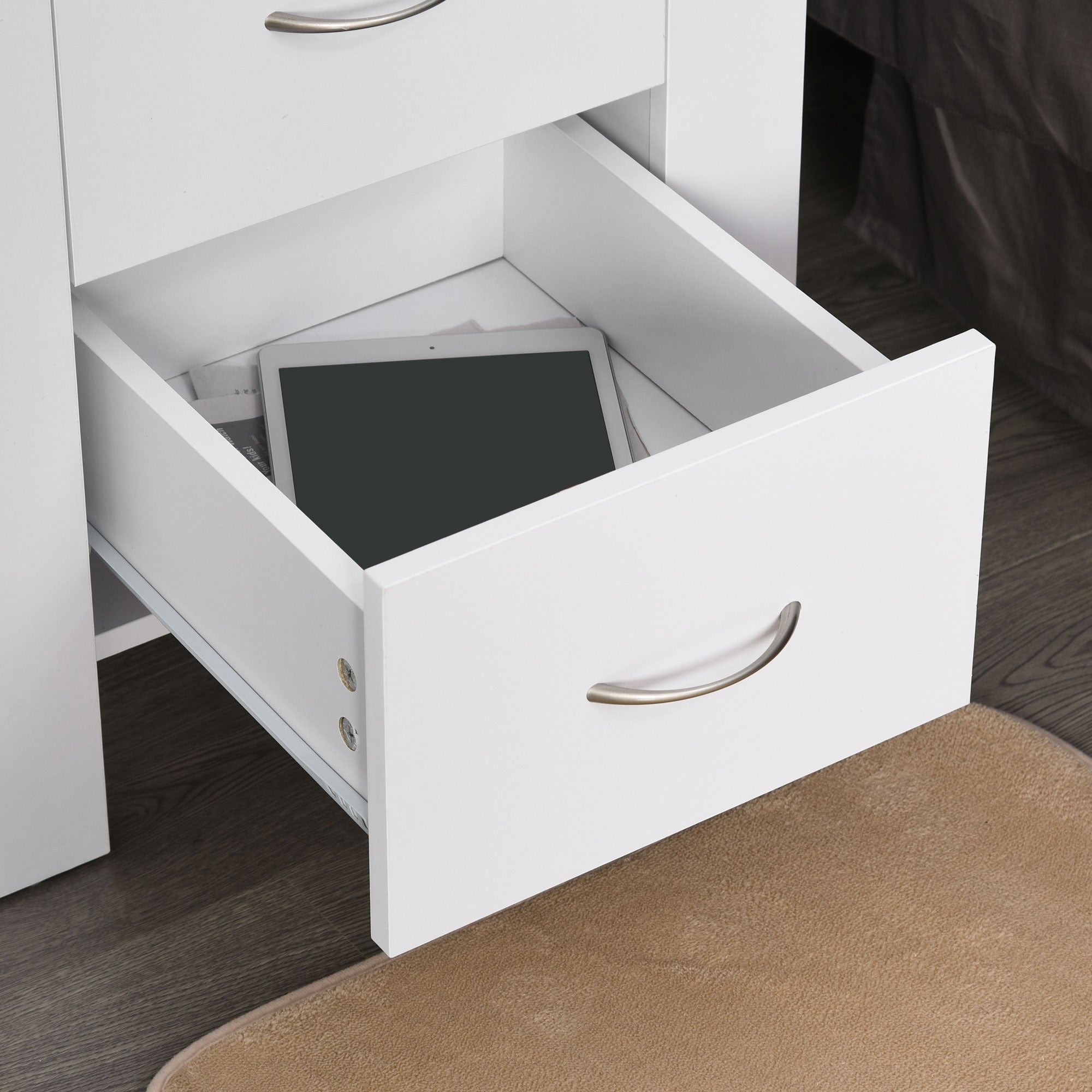 HOMCOM Bedside Table Set of 2 with 2 Drawers, Nightstands with Handles and Elevated Base, Side Tables for Bedroom, Living Room, White