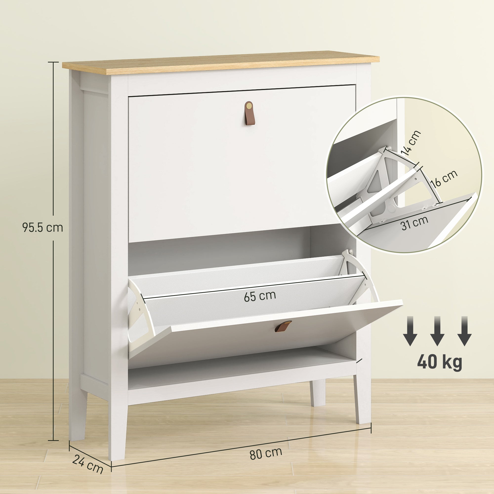 HOMCOM Modern Two-Drawer Shoe Cabinet - White - North Peak Garden Furniture