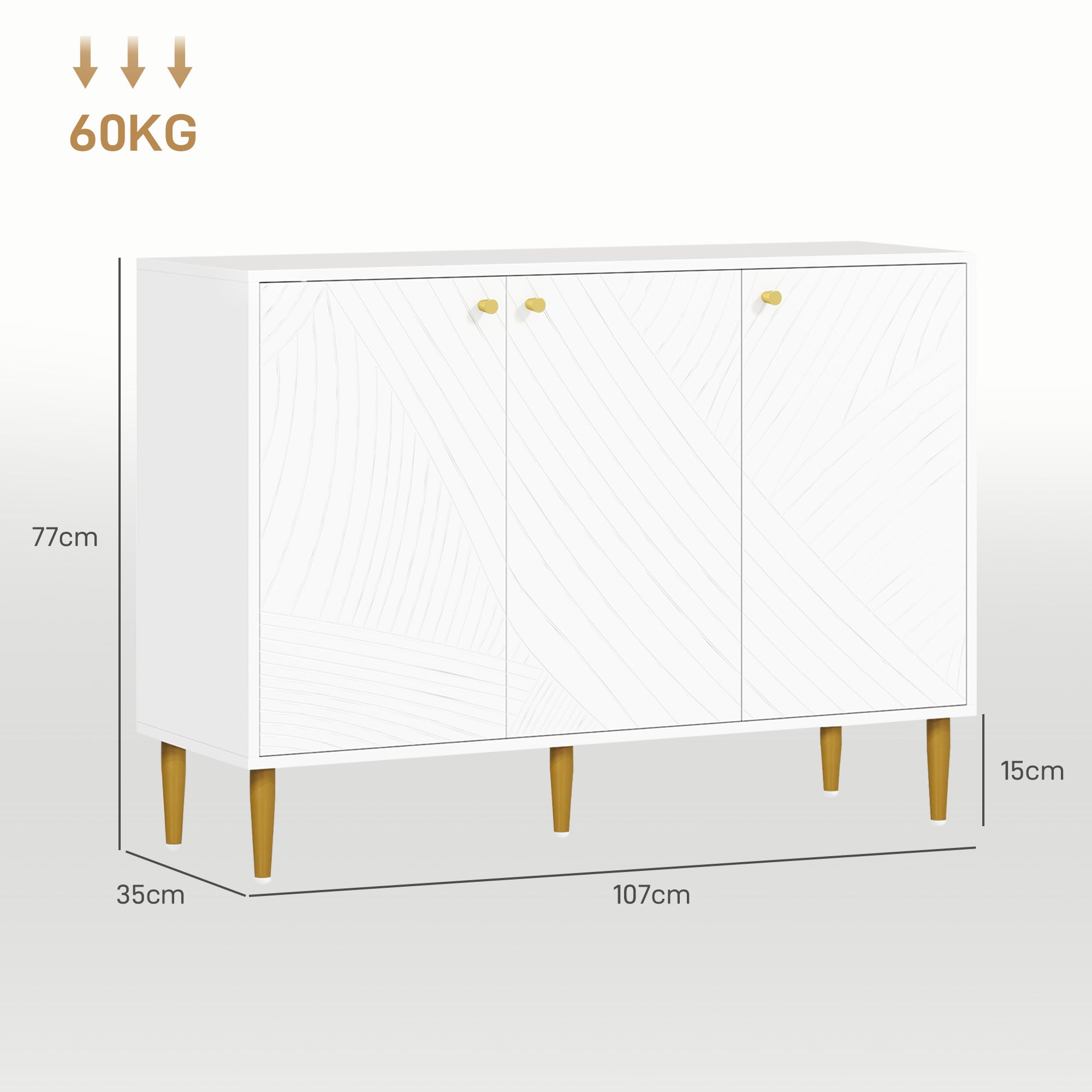 HOMCOM Elegant Two-Cupboard Sideboard - White/Gold-Tone - North Peak Garden Furniture