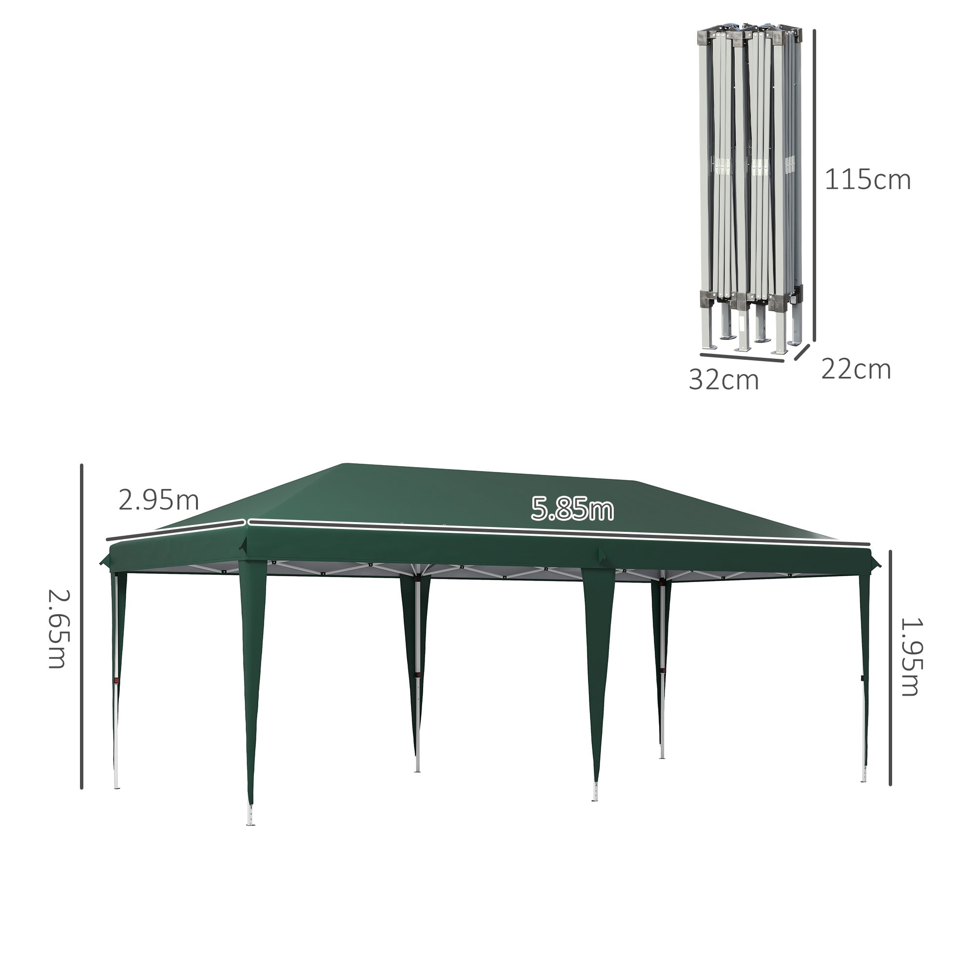 Outsunny Pop Up Gazebo, Double Roof Foldable Canopy Tent, Height Adjustable Wedding Awning Canopy w/ Carrying Bag, 6 m x 3 m x 2.65 m, Green - North Peak Garden Furniture