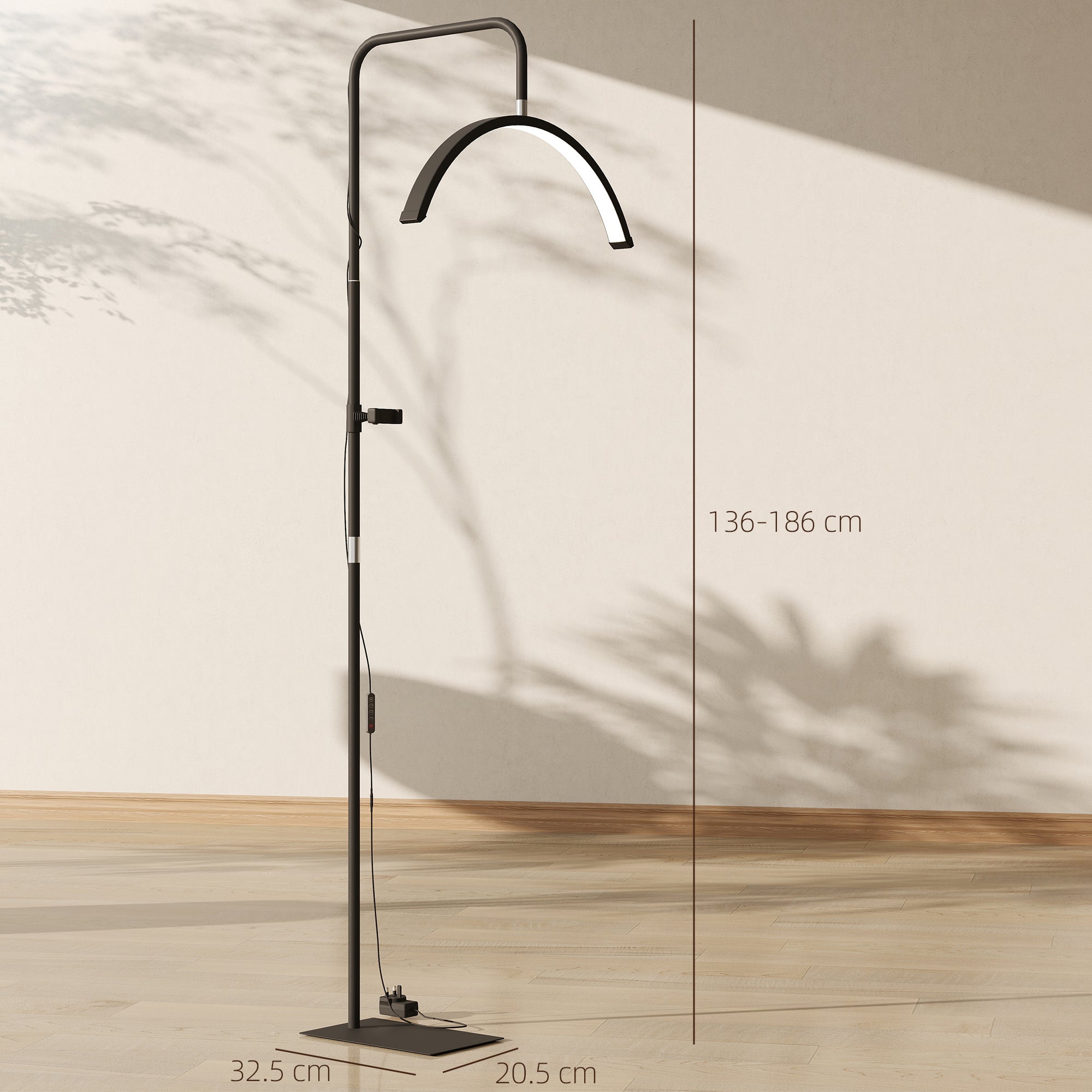 HOMCOM Half Moon Lash Light, 350° Rotatable Head, 7 Colours, Dimmable Beauty Floor Lamp, Black